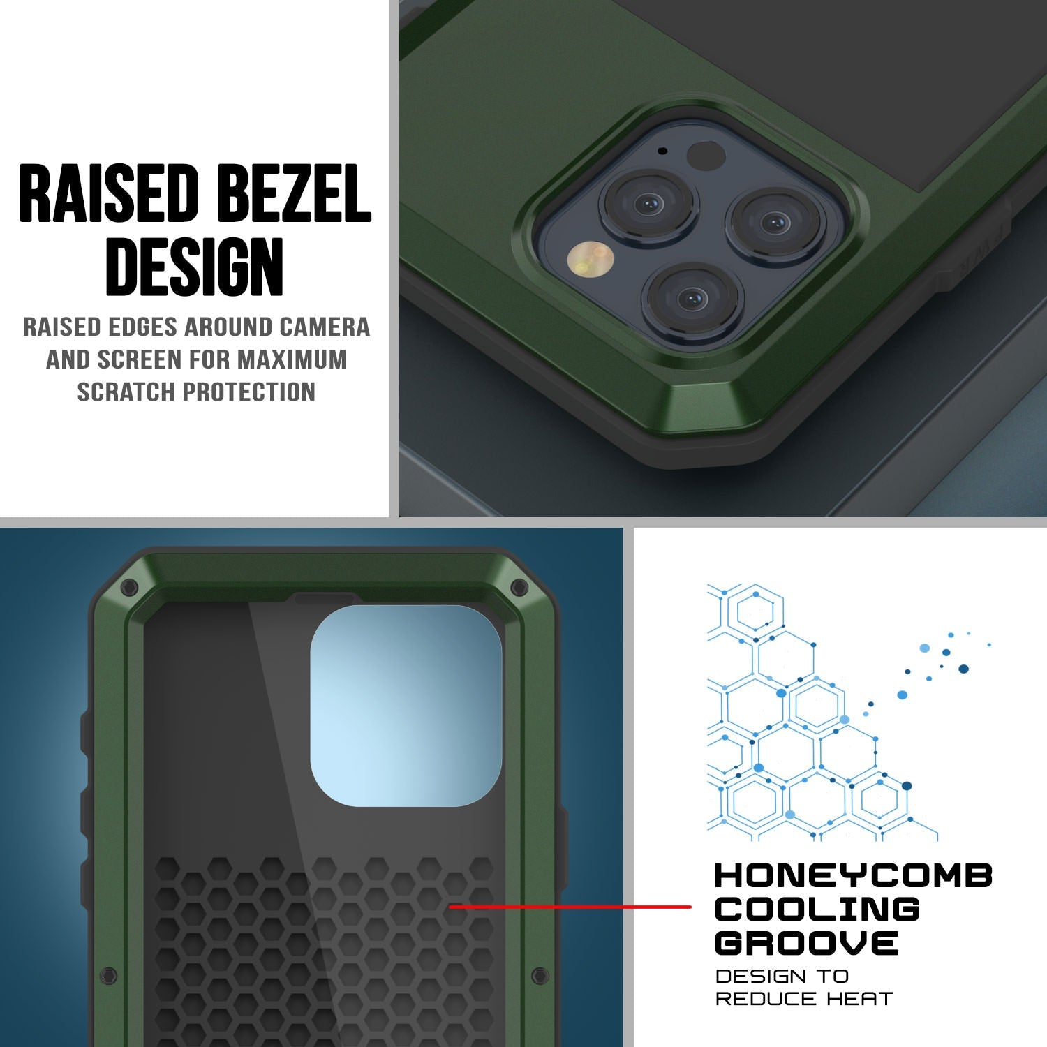 iPhone 15 Pro Metal Case, Heavy Duty Military Grade Armor Cover [shock proof] Full Body Hard [Dark Green]