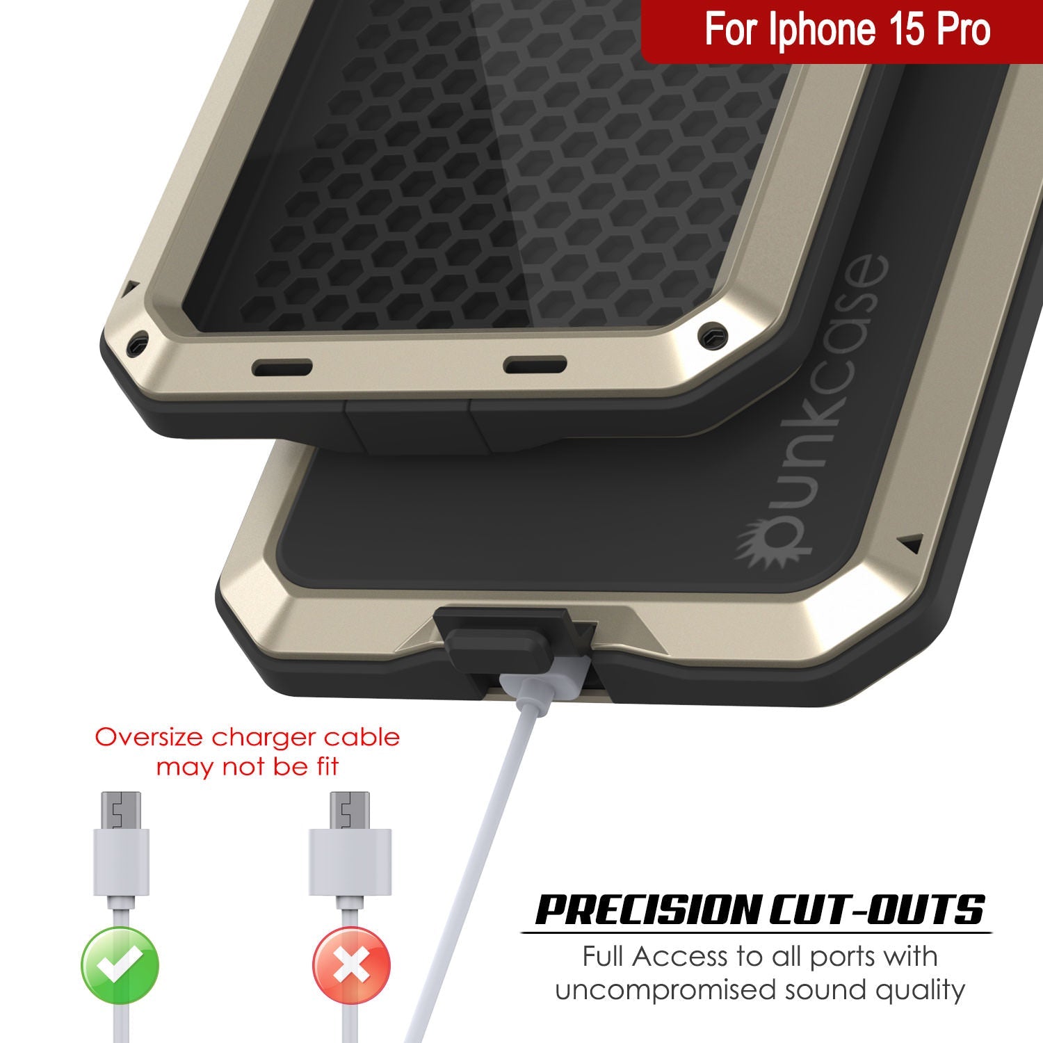 iPhone 15 Pro Metal Case, Heavy Duty Military Grade Armor Cover [shock proof] Full Body Hard [Gold]