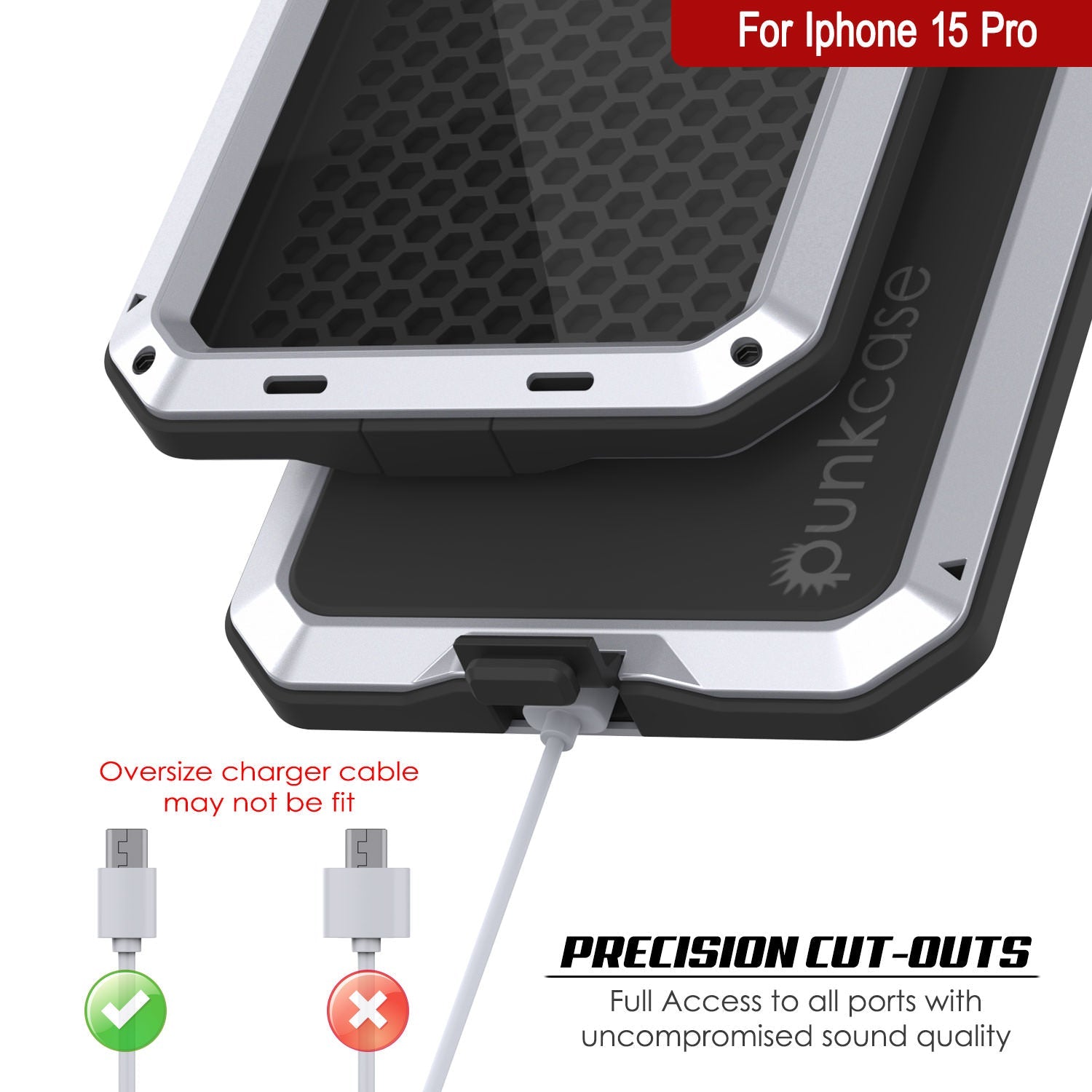 iPhone 15 Pro Metal Case, Heavy Duty Military Grade Armor Cover [shock proof] Full Body Hard [White]