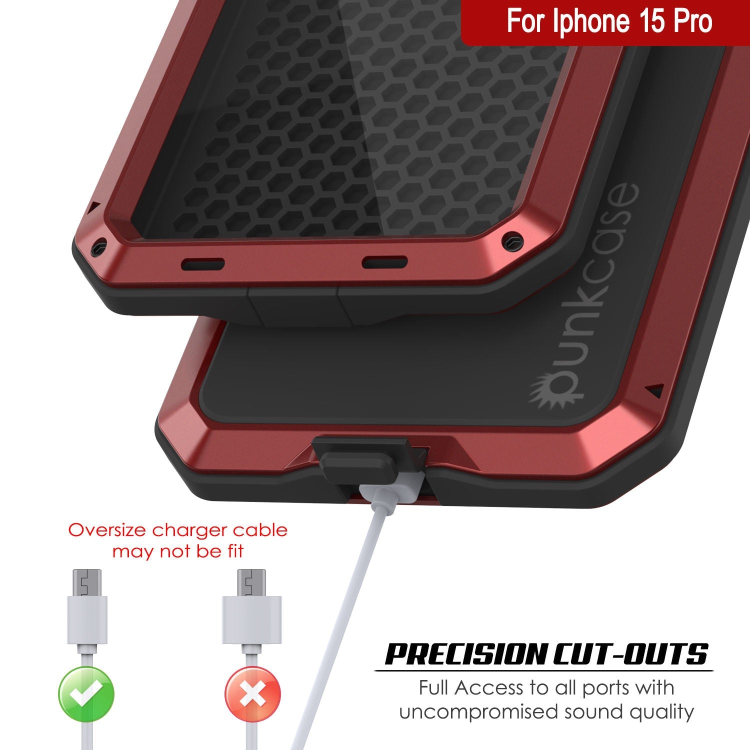 iPhone 15 Pro Metal Case, Heavy Duty Military Grade Armor Cover [shock proof] Full Body Hard [Red]