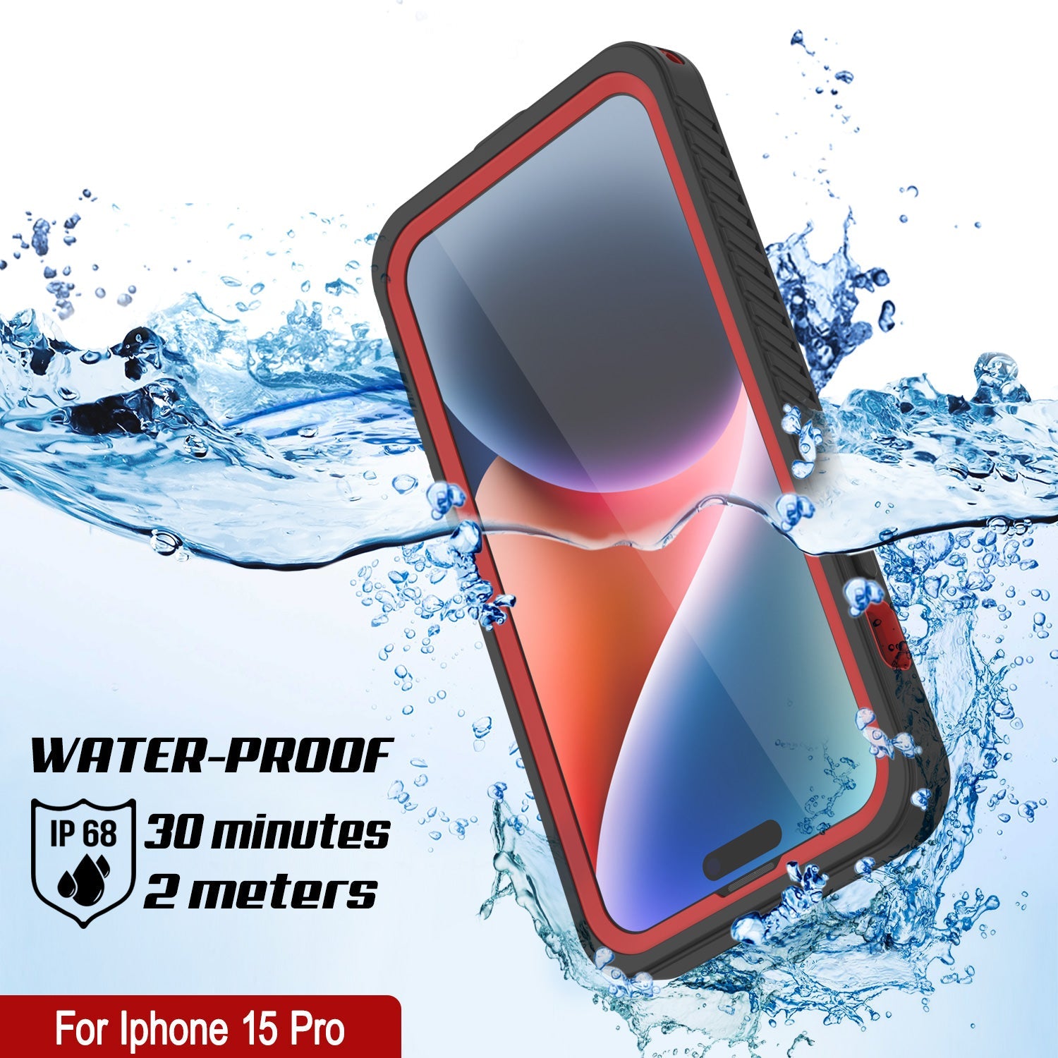 iPhone 15 Pro Waterproof Case, Punkcase [Extreme Series] Armor Cover W/ Built In Screen Protector [Red]