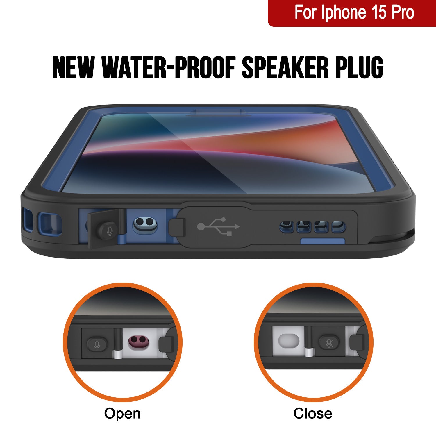 iPhone 15 Pro Waterproof Case, Punkcase [Extreme Series] Armor Cover W/ Built In Screen Protector [Navy Blue]