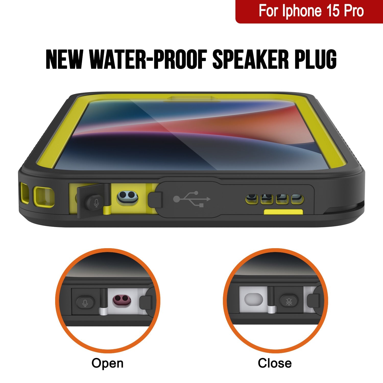 iPhone 15 Pro Waterproof Case, Punkcase [Extreme Series] Armor Cover W/ Built In Screen Protector [Yellow]