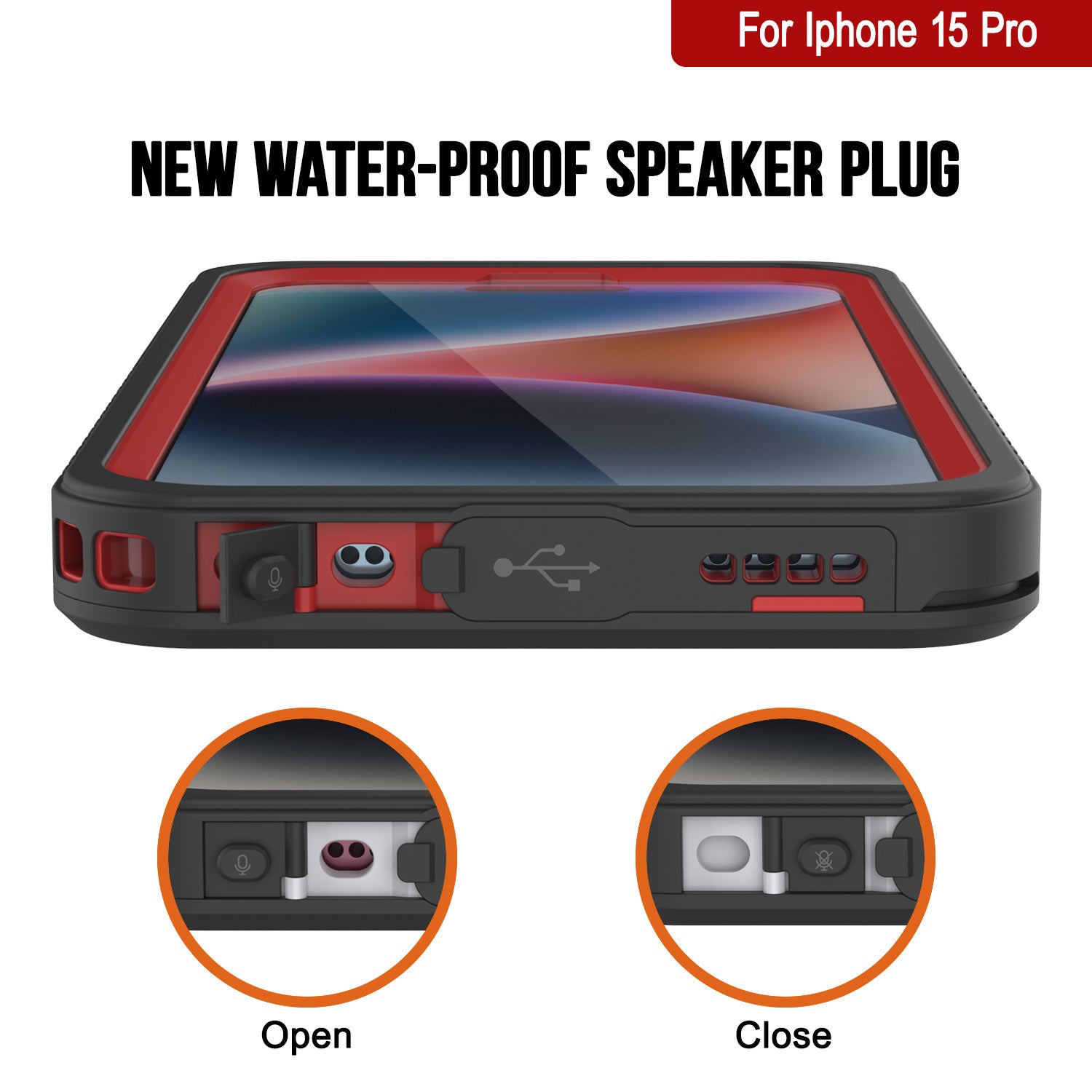 iPhone 15 Pro Waterproof Case, Punkcase [Extreme Series] Armor Cover W/ Built In Screen Protector [Red]