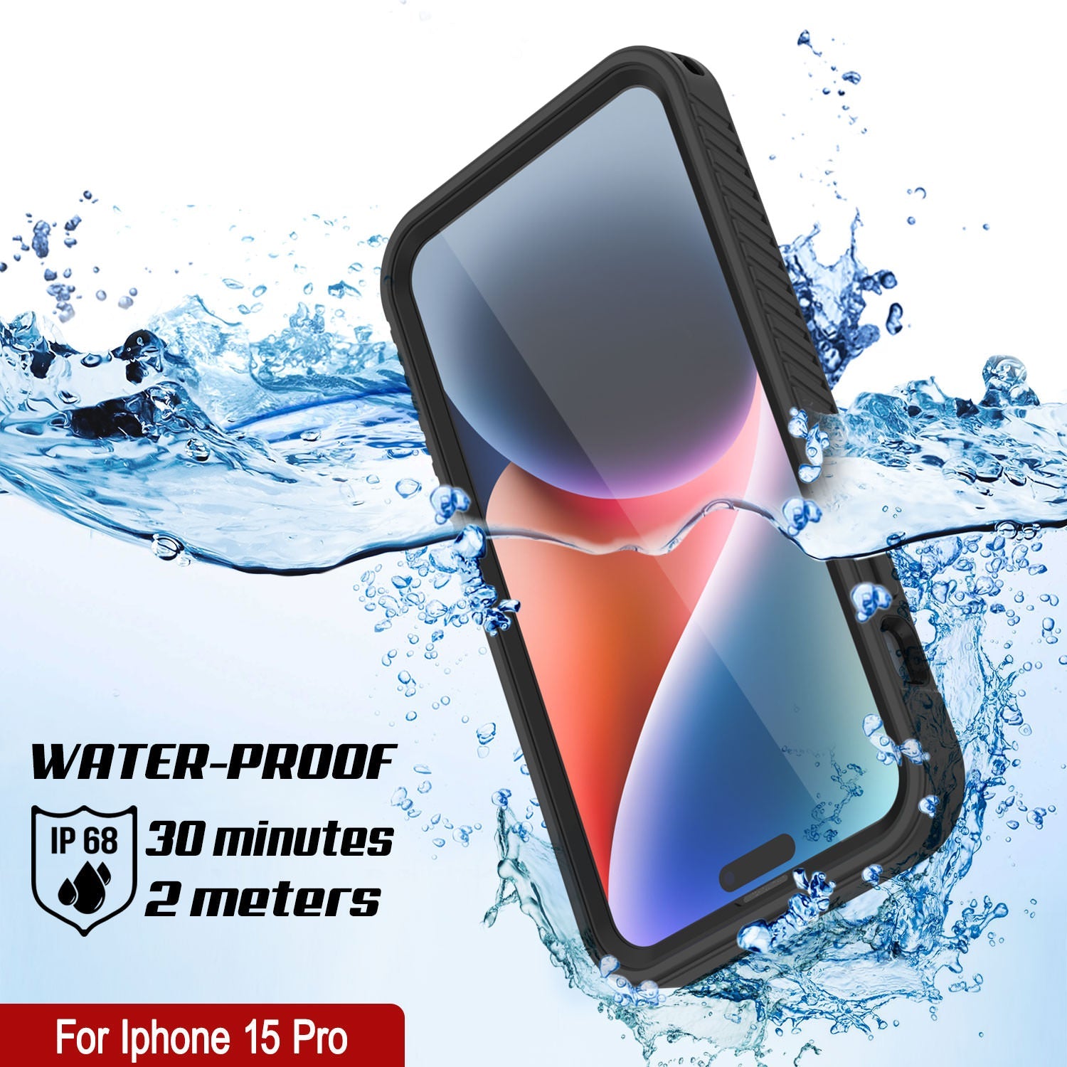 iPhone 15 Pro Waterproof IP68 Case, Punkcase [Black] [StudStar Series] [Slim Fit]