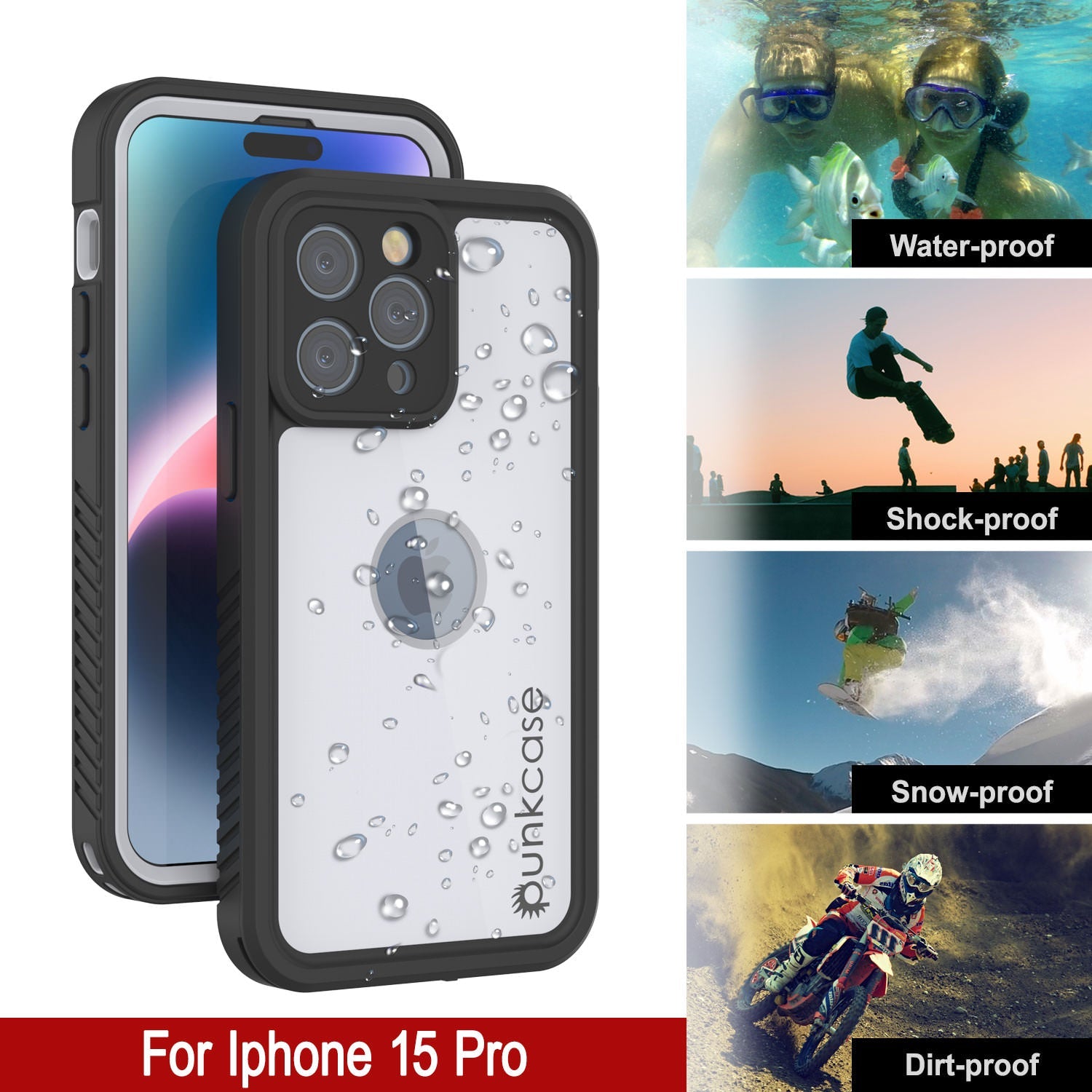 iPhone 15 Pro Waterproof IP68 Case, Punkcase [White] [StudStar Series] [Slim Fit] [Dirtproof]