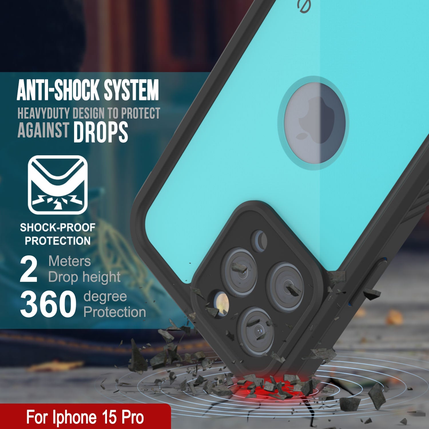 iPhone 15 Pro Waterproof IP68 Case, Punkcase [Teal] [StudStar Series] [Slim Fit]