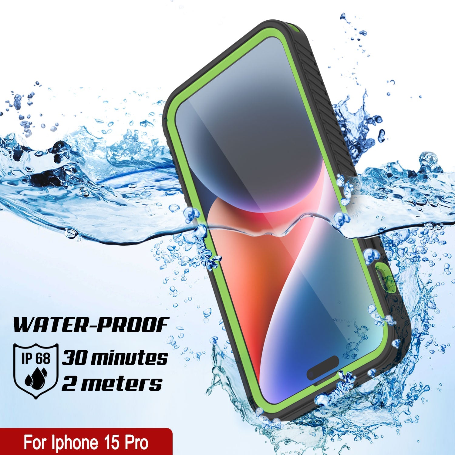 iPhone 15 Pro Waterproof IP68 Case, Punkcase [Light green] [StudStar Series] [Slim Fit] [Dirtproof]
