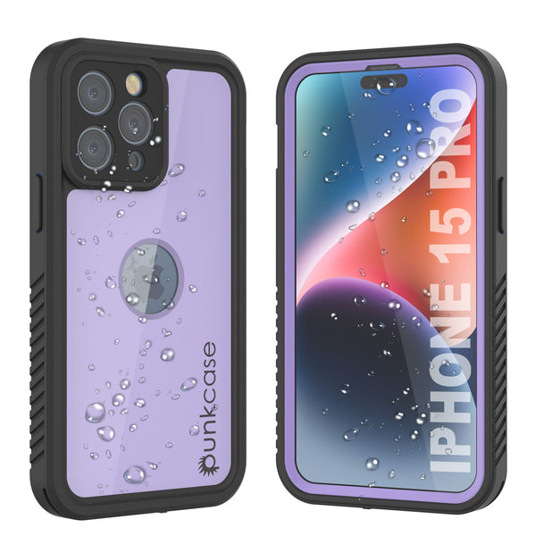 iPhone 15 Pro Waterproof IP68 Case, Punkcase [Lilac] [StudStar Series] [Slim Fit] [Dirtproof]