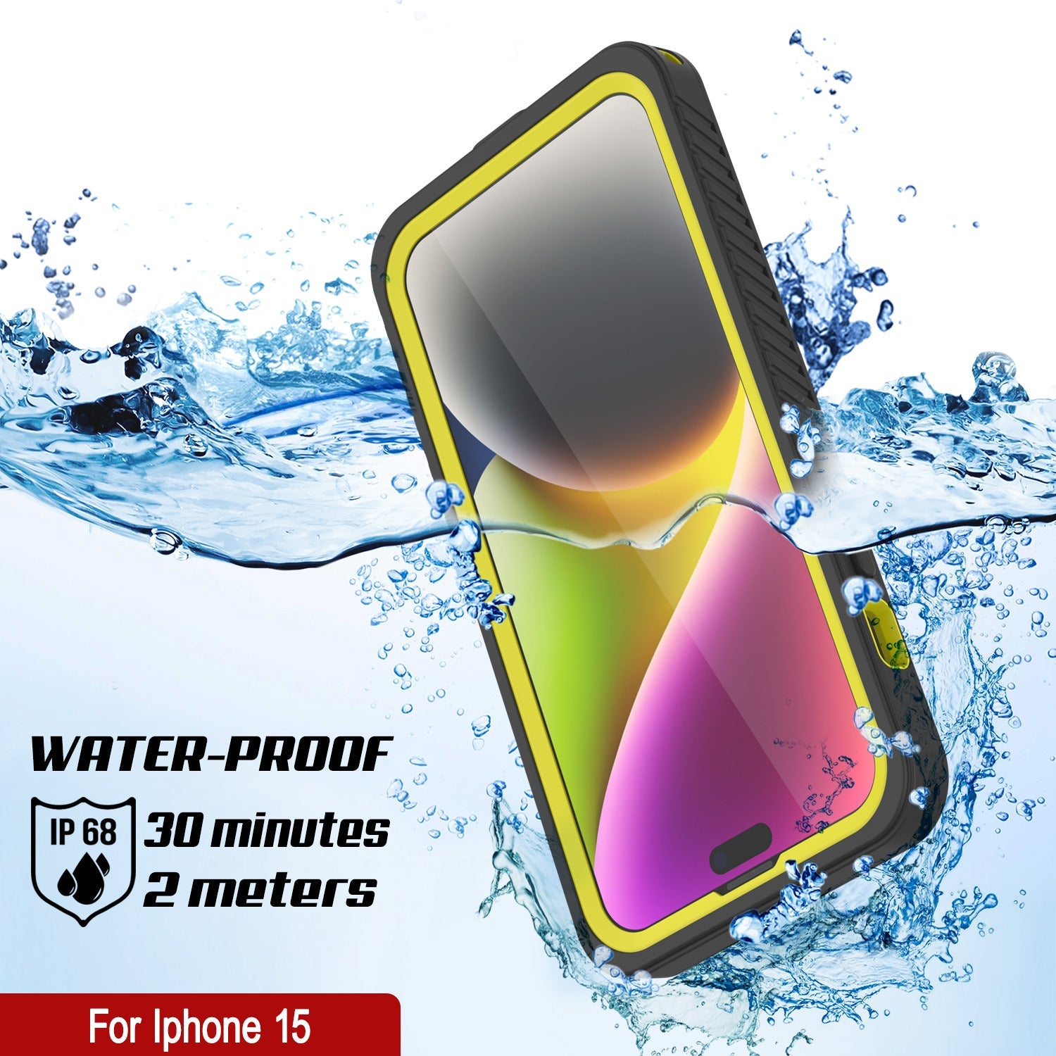 iPhone 15  Waterproof Case, Punkcase [Extreme Series] Armor Cover W/ Built In Screen Protector [Yellow]