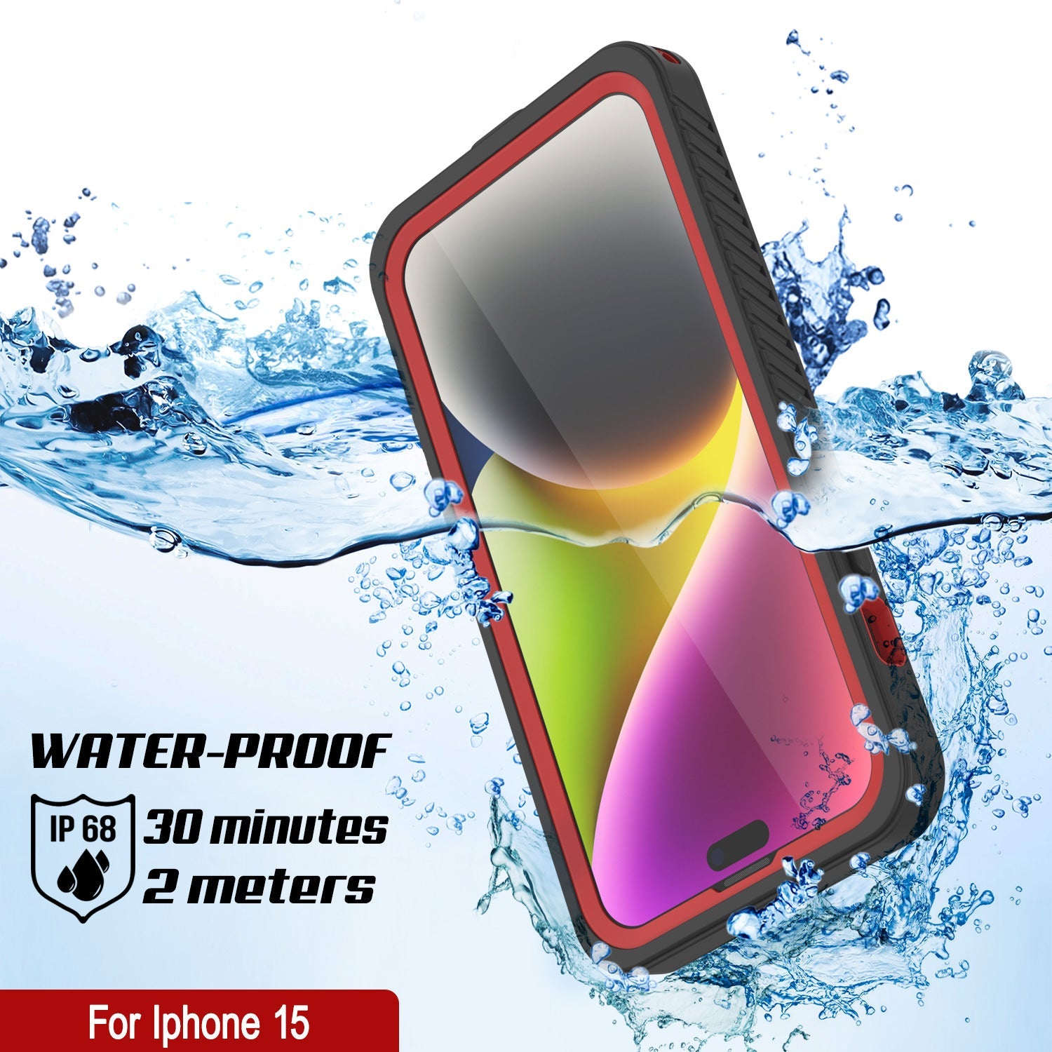 iPhone 15  Waterproof Case, Punkcase [Extreme Series] Armor Cover W/ Built In Screen Protector [Red]