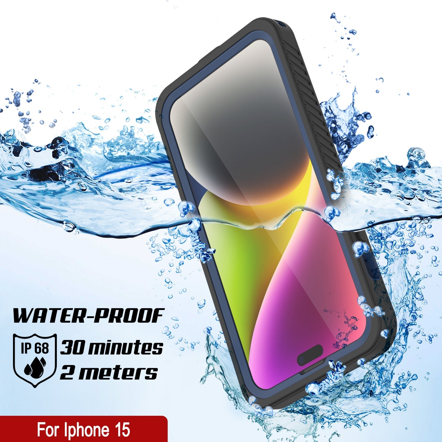 iPhone 15  Waterproof Case, Punkcase [Extreme Series] Armor Cover W/ Built In Screen Protector [Navy Blue]