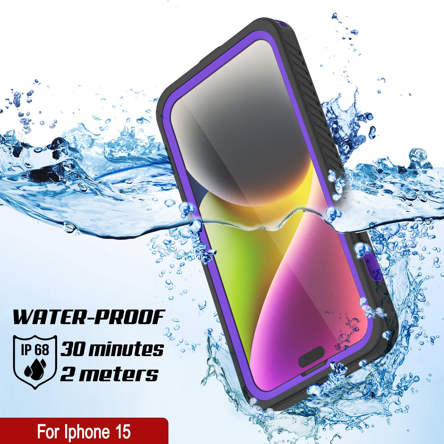 iPhone 15  Waterproof Case, Punkcase [Extreme Series] Armor Cover W/ Built In Screen Protector [Purple]