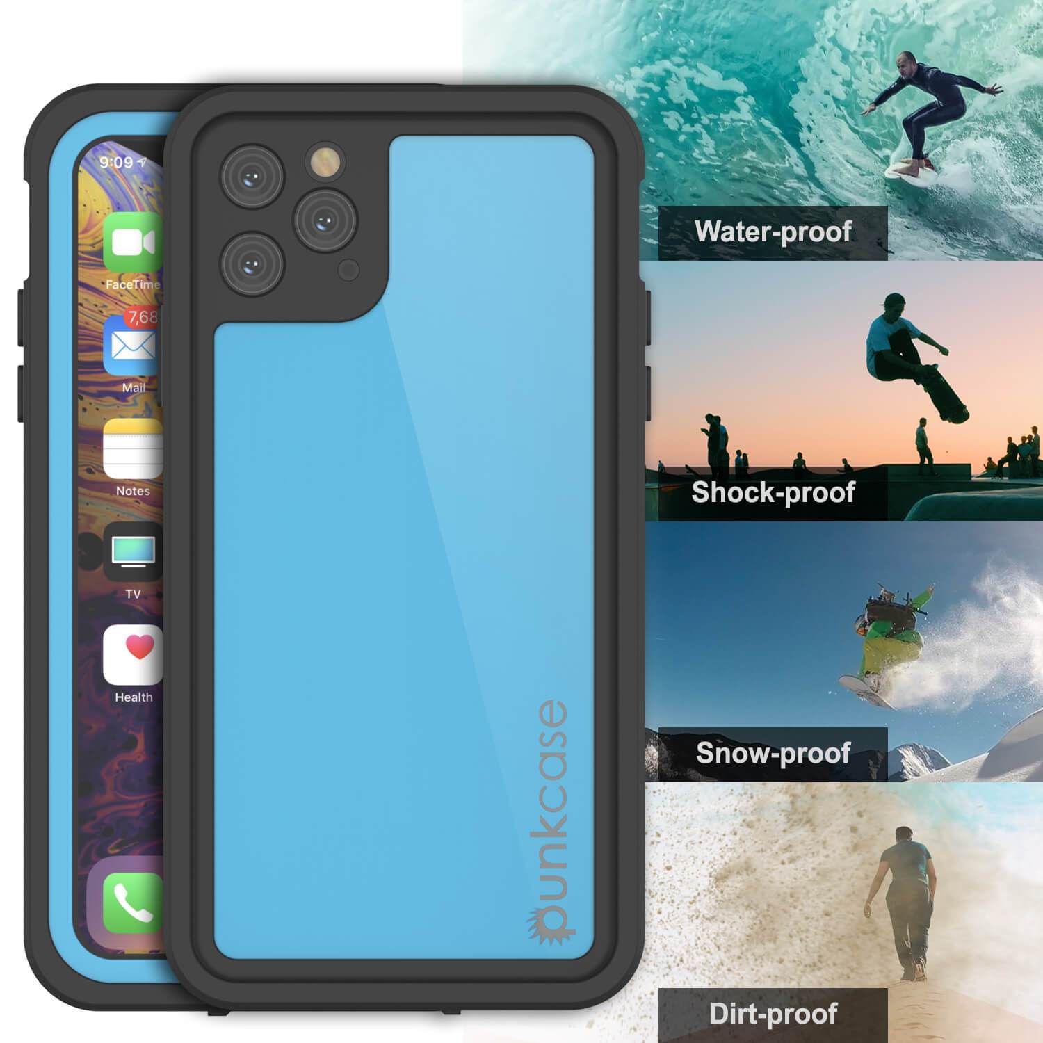 iPhone 11 Pro Max Waterproof IP68 Case, Punkcase [Light blue] [StudStar Series] [Slim Fit] [Dirtproof]