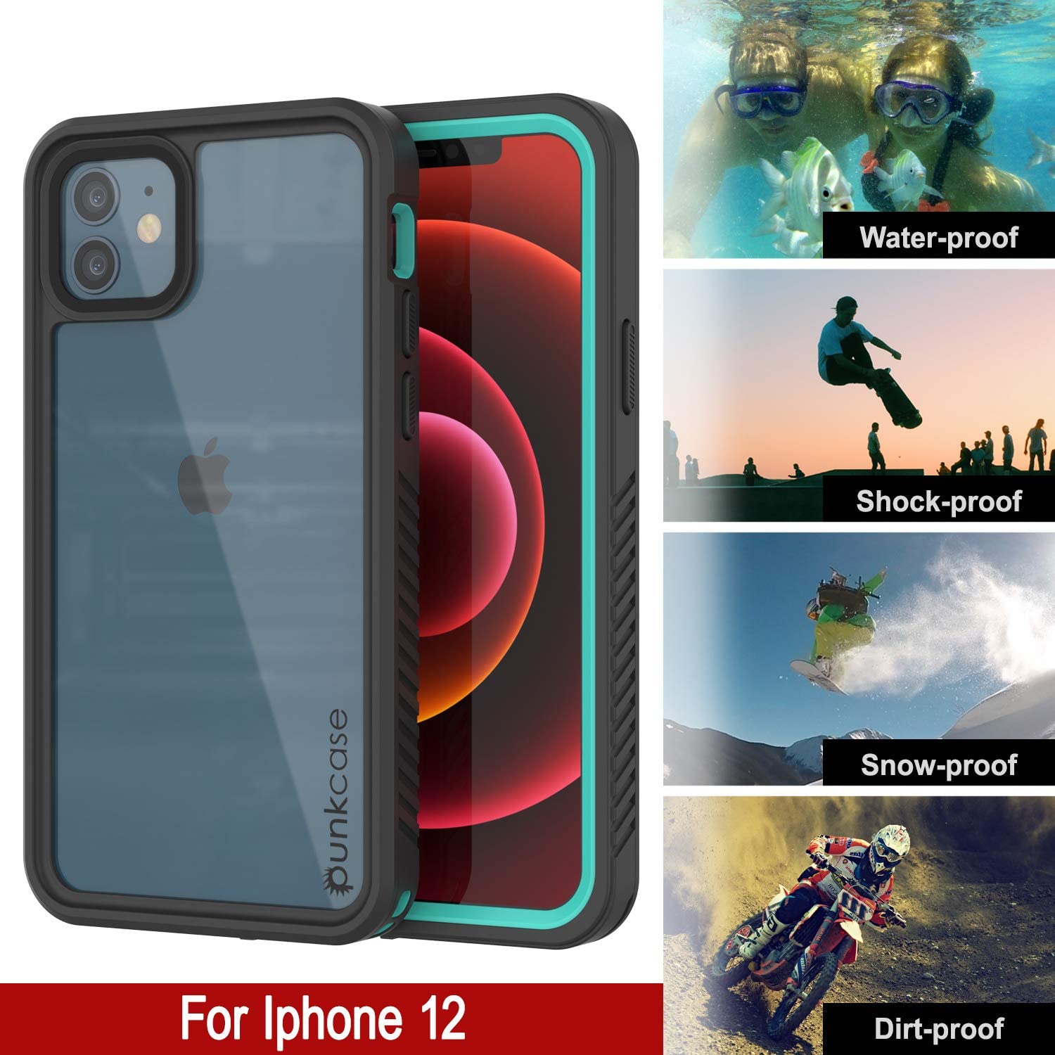 iPhone 12  Waterproof Case, Punkcase [Extreme Series] Armor Cover W/ Built In Screen Protector [Teal]