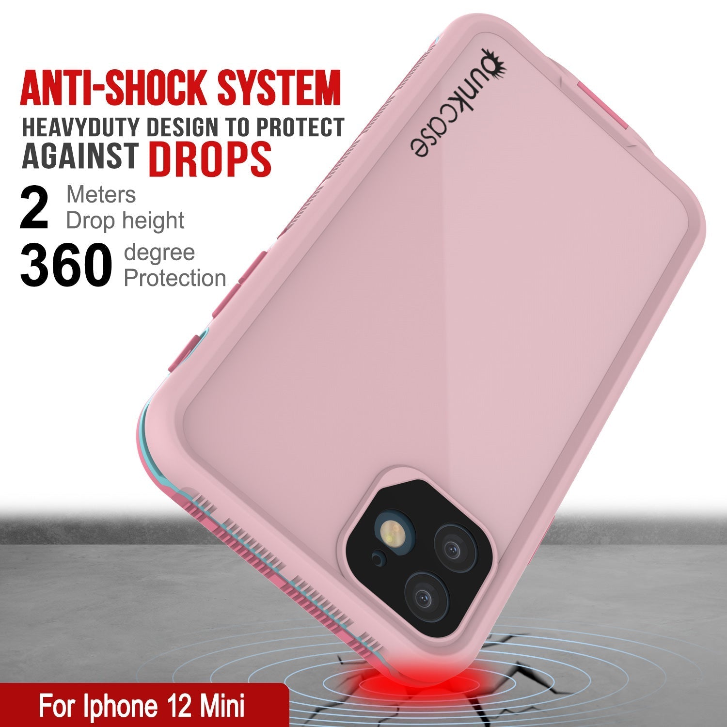 Punkcase iPhone 13 Mini Waterproof Case [Aqua Series] Armor Cover [Pink]