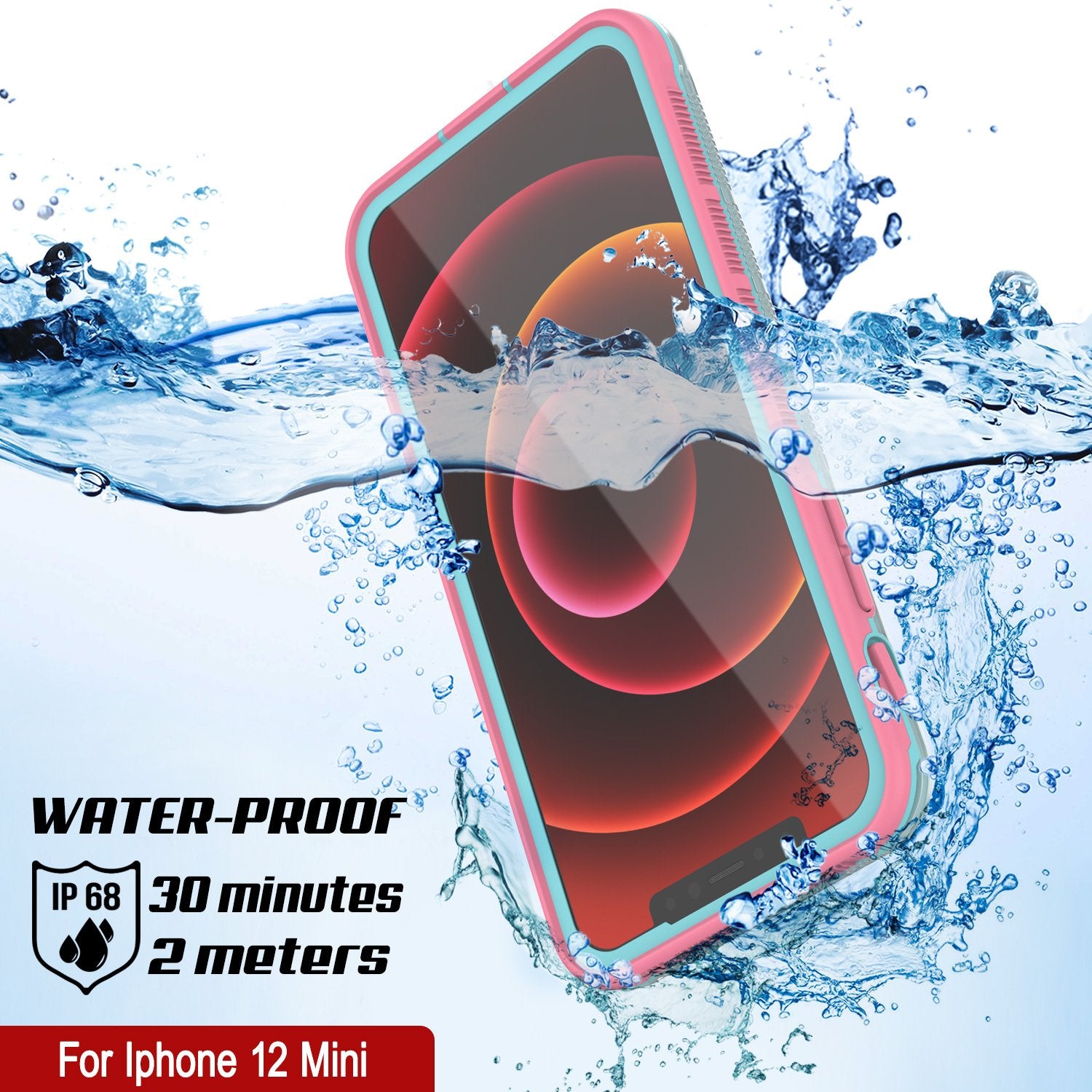 Punkcase iPhone 12 Mini Waterproof Case [Aqua Series] Armor Cover [Clear Pink] [Clear Back]