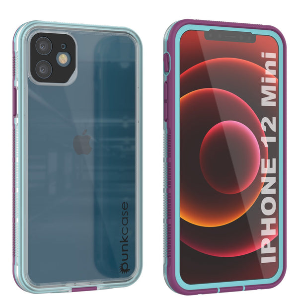Punkcase iPhone 12 Mini Waterproof Case [Aqua Series] Armor Cover [Clear Purple] [Clear Back]