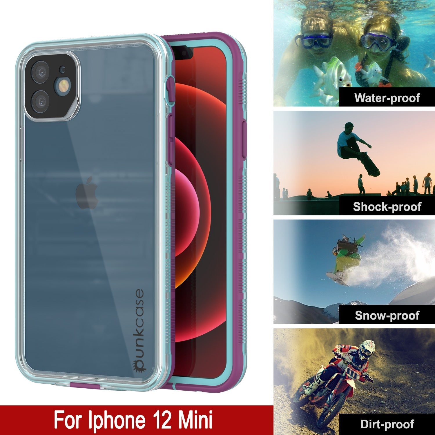 Punkcase iPhone 13 Mini Waterproof Case [Aqua Series] Armor Cover [Clear Blue] [Clear Back]