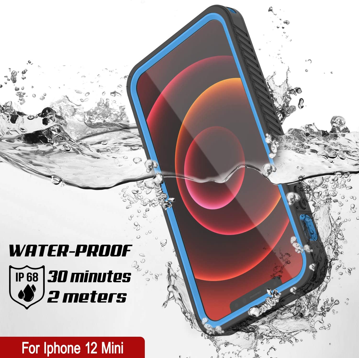 iPhone 12 Mini Waterproof Case, Punkcase [Extreme Series] Armor Cover W/ Built In Screen Protector [Light Blue]