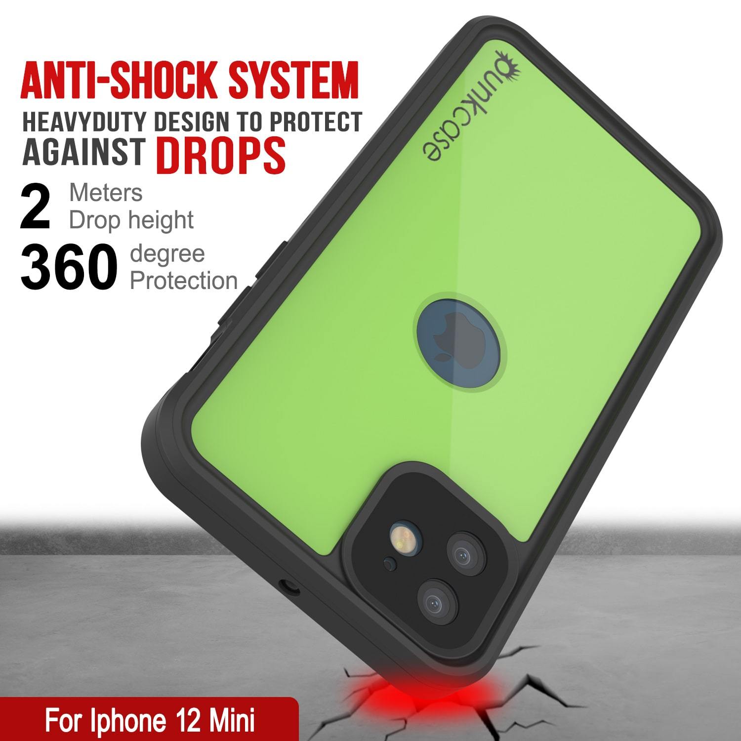 iPhone 12 Mini Waterproof IP68 Case, Punkcase [Light green] [StudStar Series] [Slim Fit] [Dirtproof]
