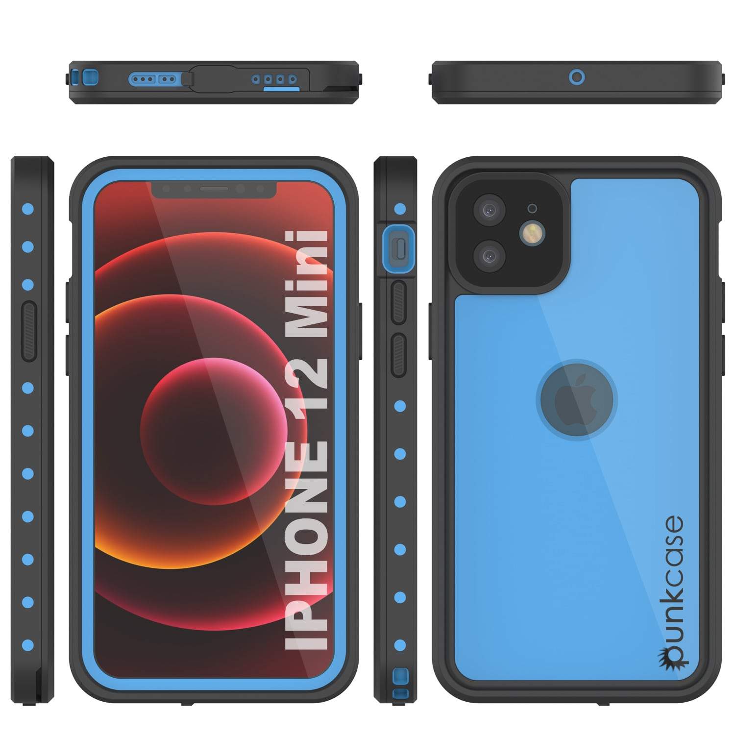 iPhone 12 Mini Waterproof IP68 Case, Punkcase [Light blue] [StudStar Series] [Slim Fit] [Dirtproof]