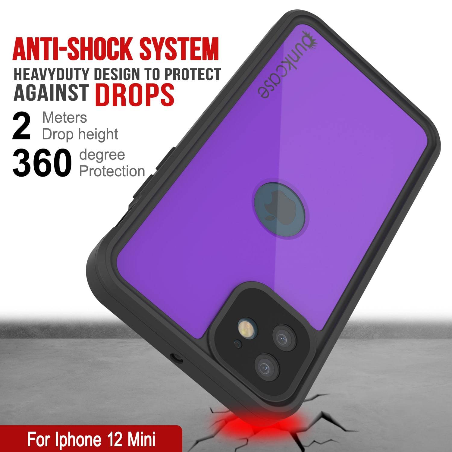 iPhone 12 Mini Waterproof IP68 Case, Punkcase [Purple] [StudStar Series] [Slim Fit] [Dirtproof]