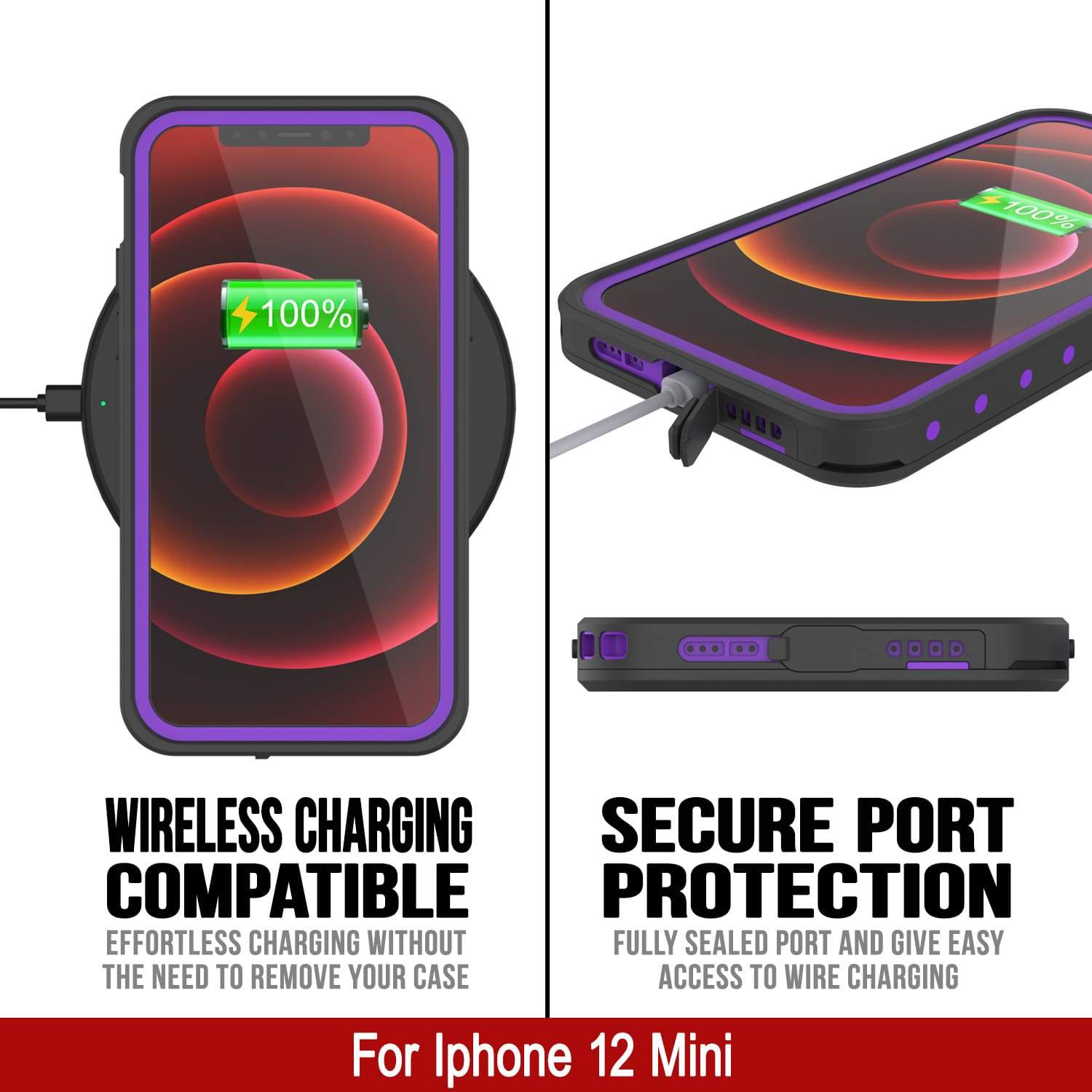 iPhone 12 Mini Waterproof IP68 Case, Punkcase [Purple] [StudStar Series] [Slim Fit] [Dirtproof]