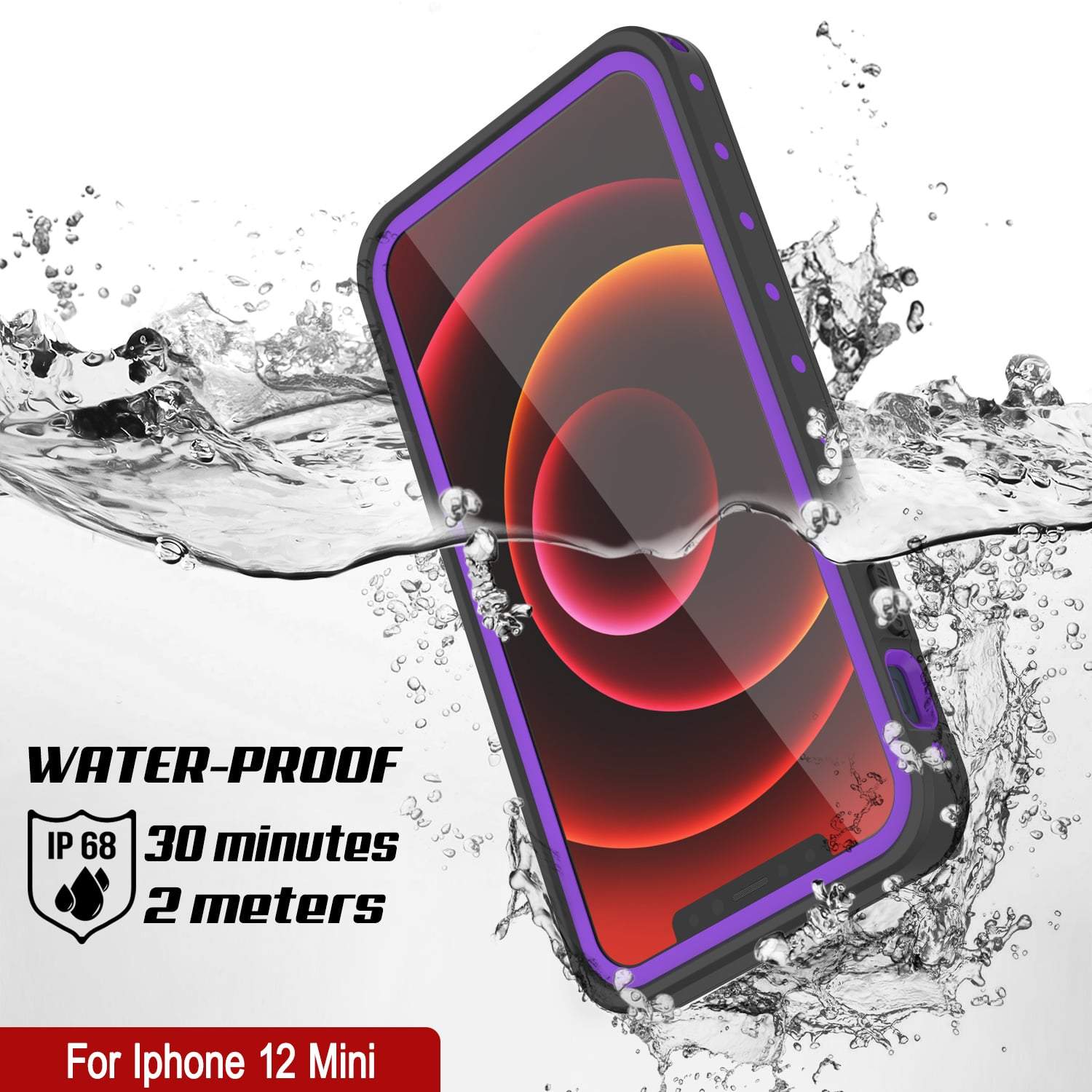 iPhone 12 Mini Waterproof IP68 Case, Punkcase [Purple] [StudStar Series] [Slim Fit] [Dirtproof]