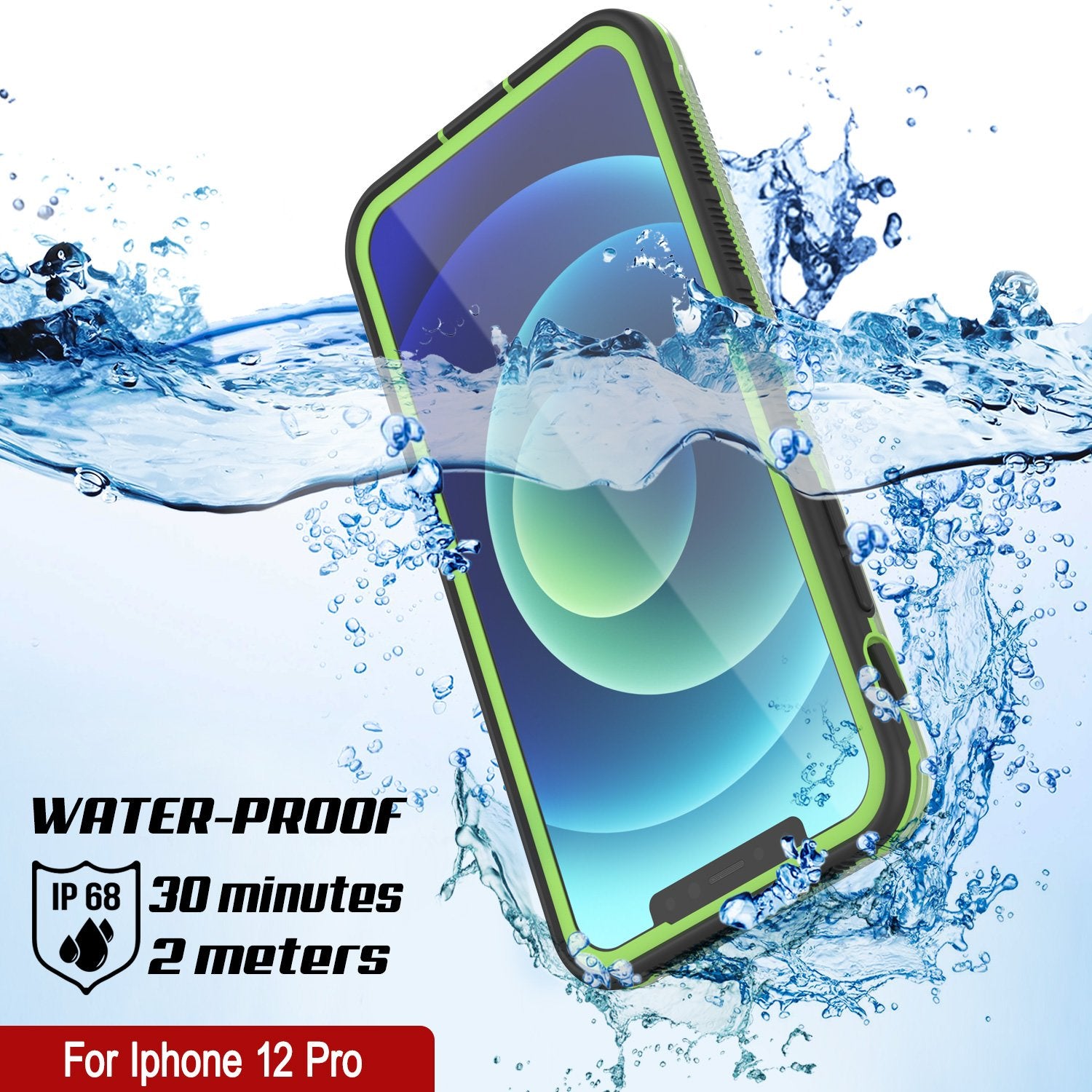 Punkcase iPhone 12 Pro Waterproof Case [Aqua Series] Armor Cover [Clear Black] [Clear Back]