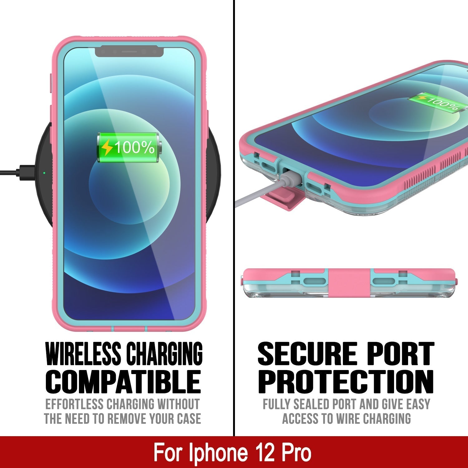 Punkcase iPhone 13 Pro Waterproof Case [Aqua Series] Armor Cover [Clear Pink] [Clear Back]