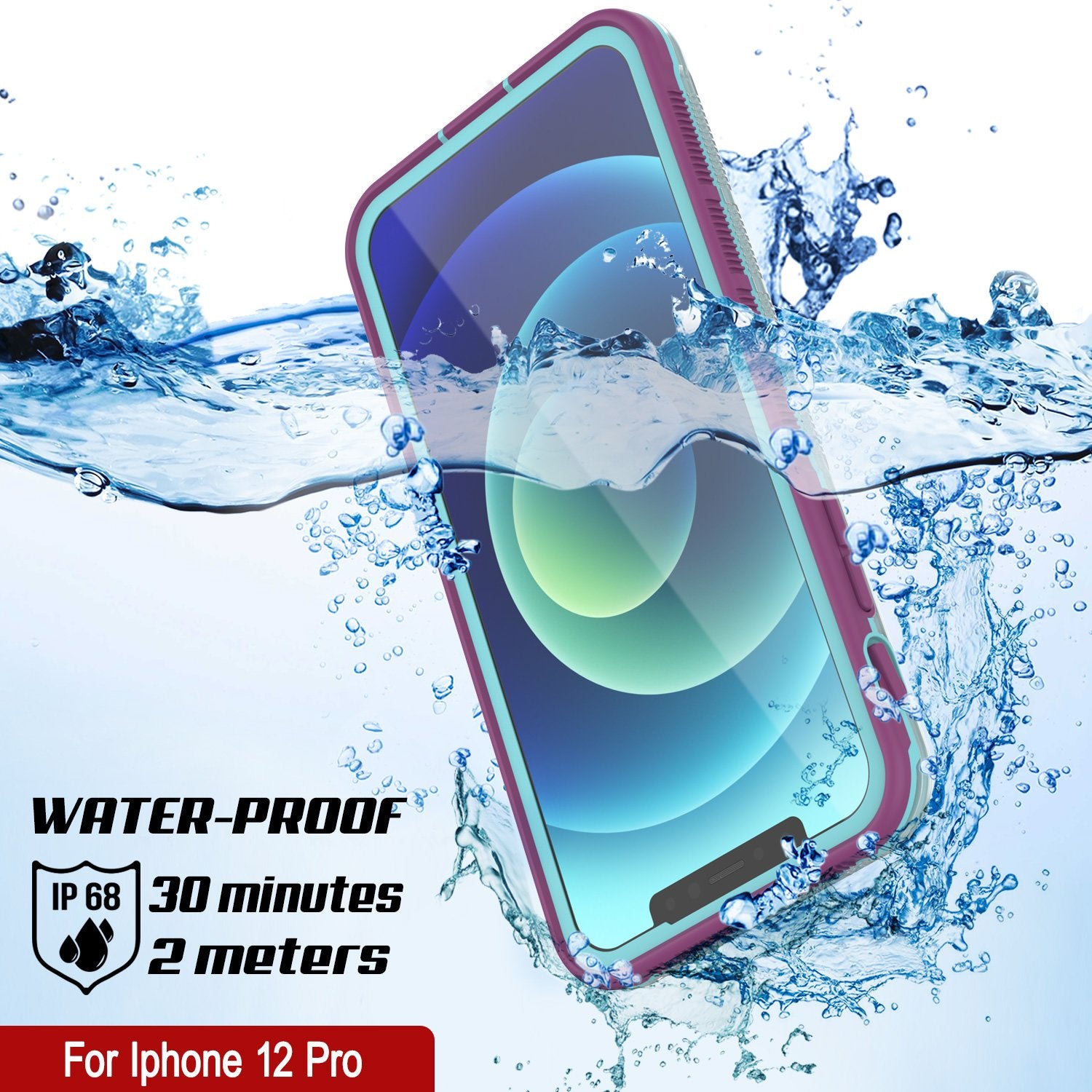 Punkcase iPhone 12 Pro Waterproof Case [Aqua Series] Armor Cover [Clear Purple] [Clear Back]
