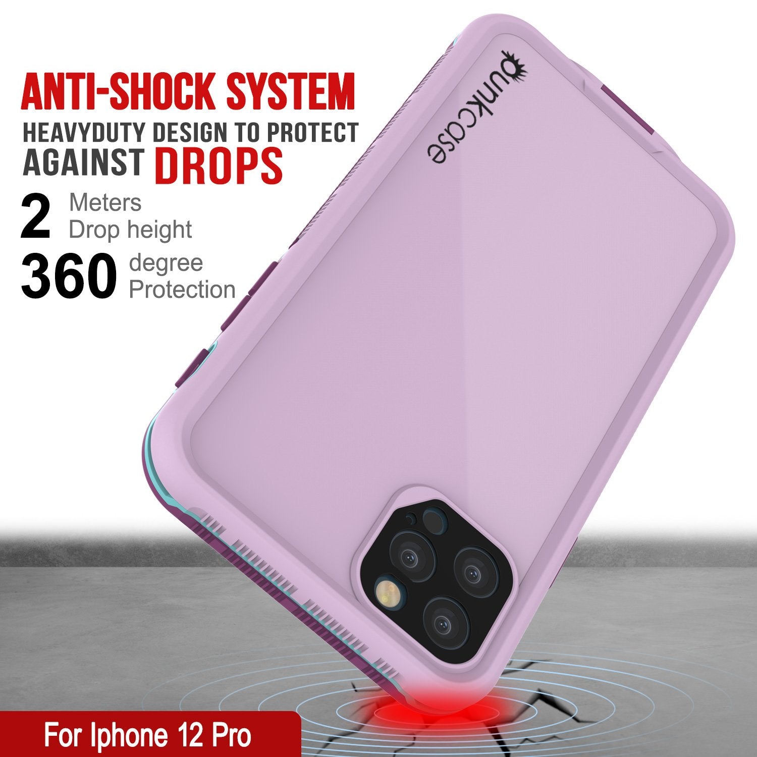 Punkcase iPhone 12 Pro Waterproof Case [Aqua Series] Armor Cover [Purple]