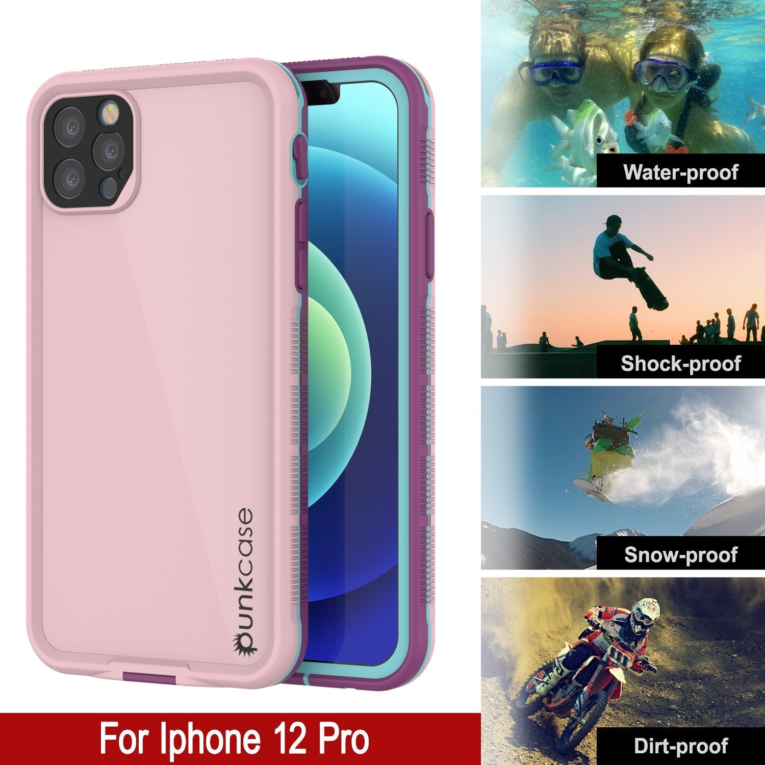 Punkcase iPhone 13 Pro Waterproof Case [Aqua Series] Armor Cover [Pink]