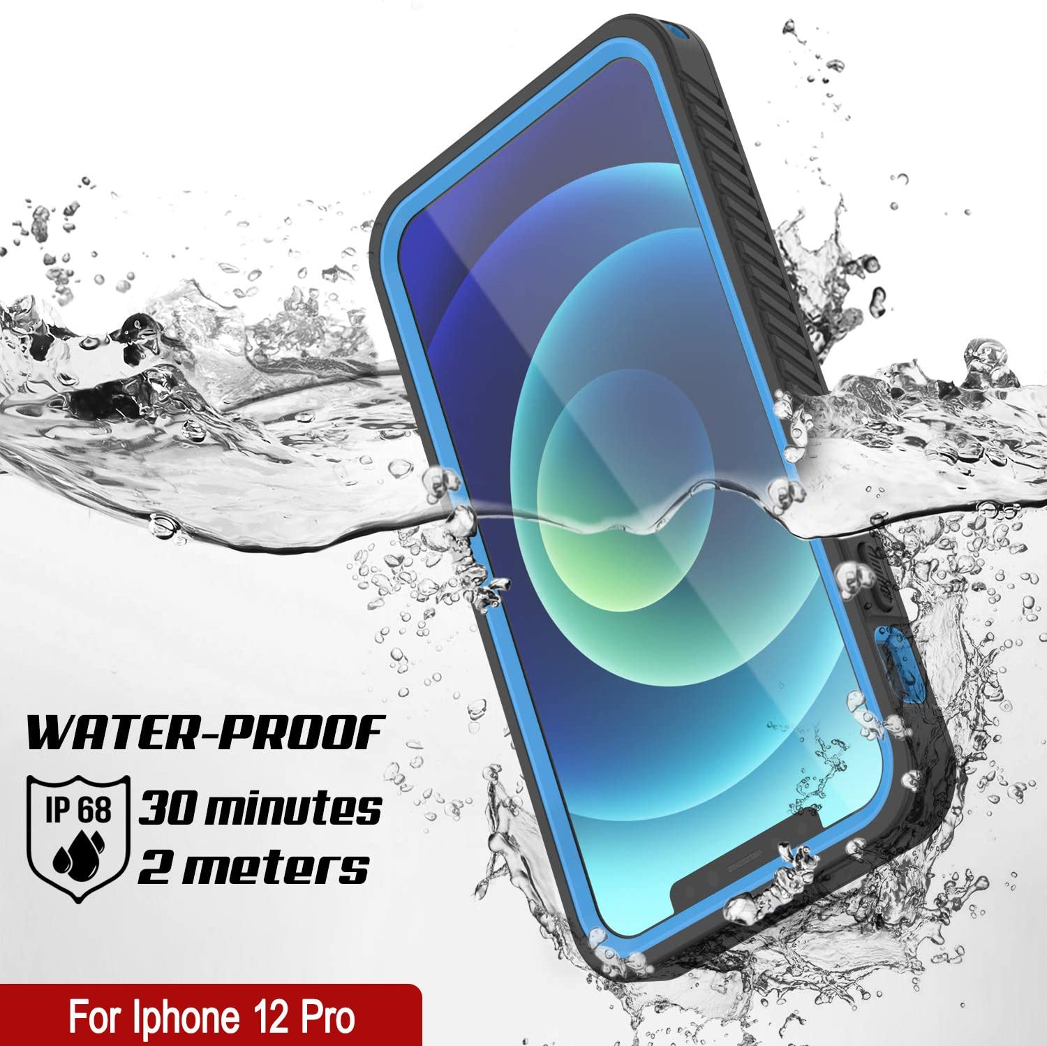 iPhone 12 Pro Waterproof Case, Punkcase [Extreme Series] Armor Cover W/ Built In Screen Protector [Light Blue]