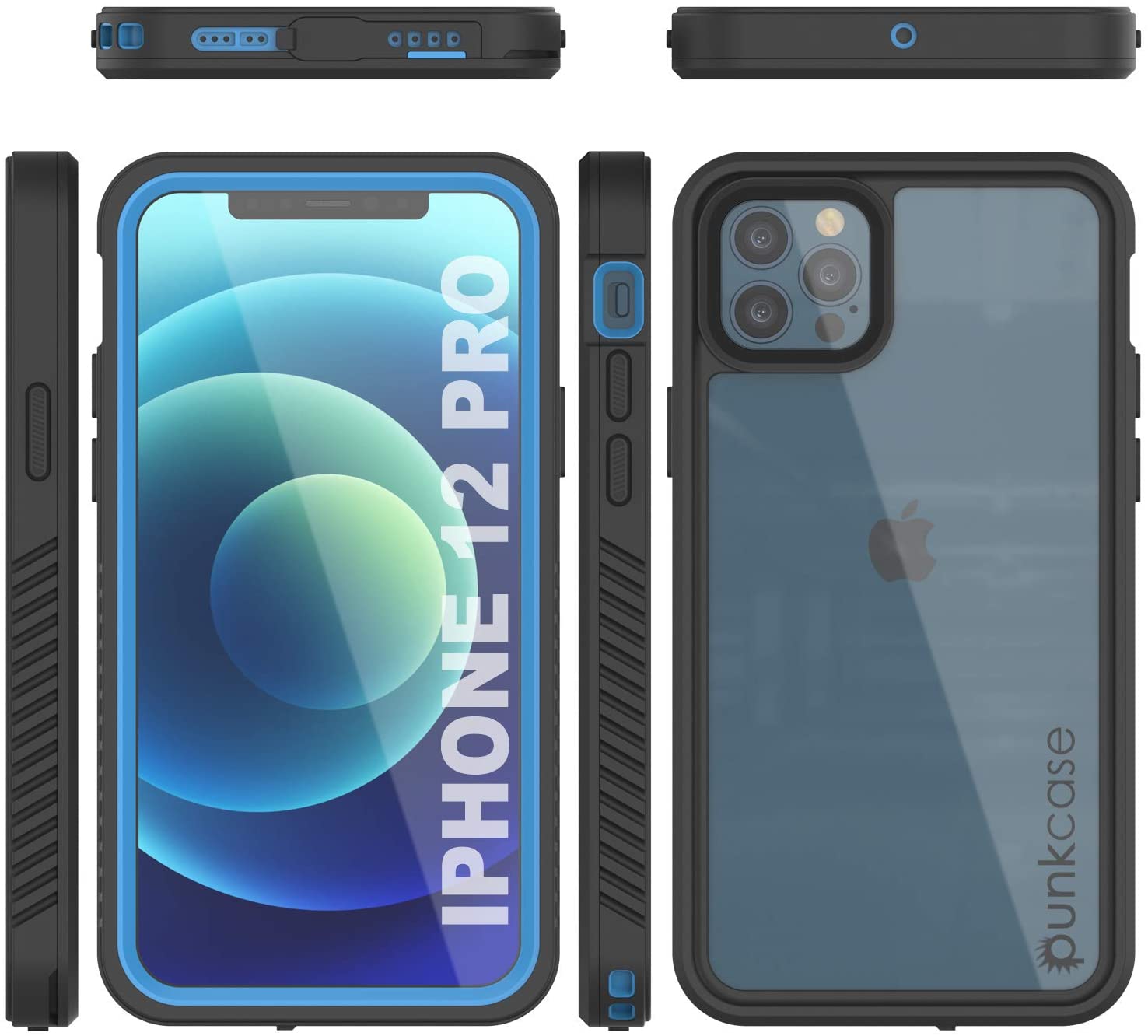 iPhone 12 Pro Waterproof Case, Punkcase [Extreme Series] Armor Cover W/ Built In Screen Protector [Light Blue]