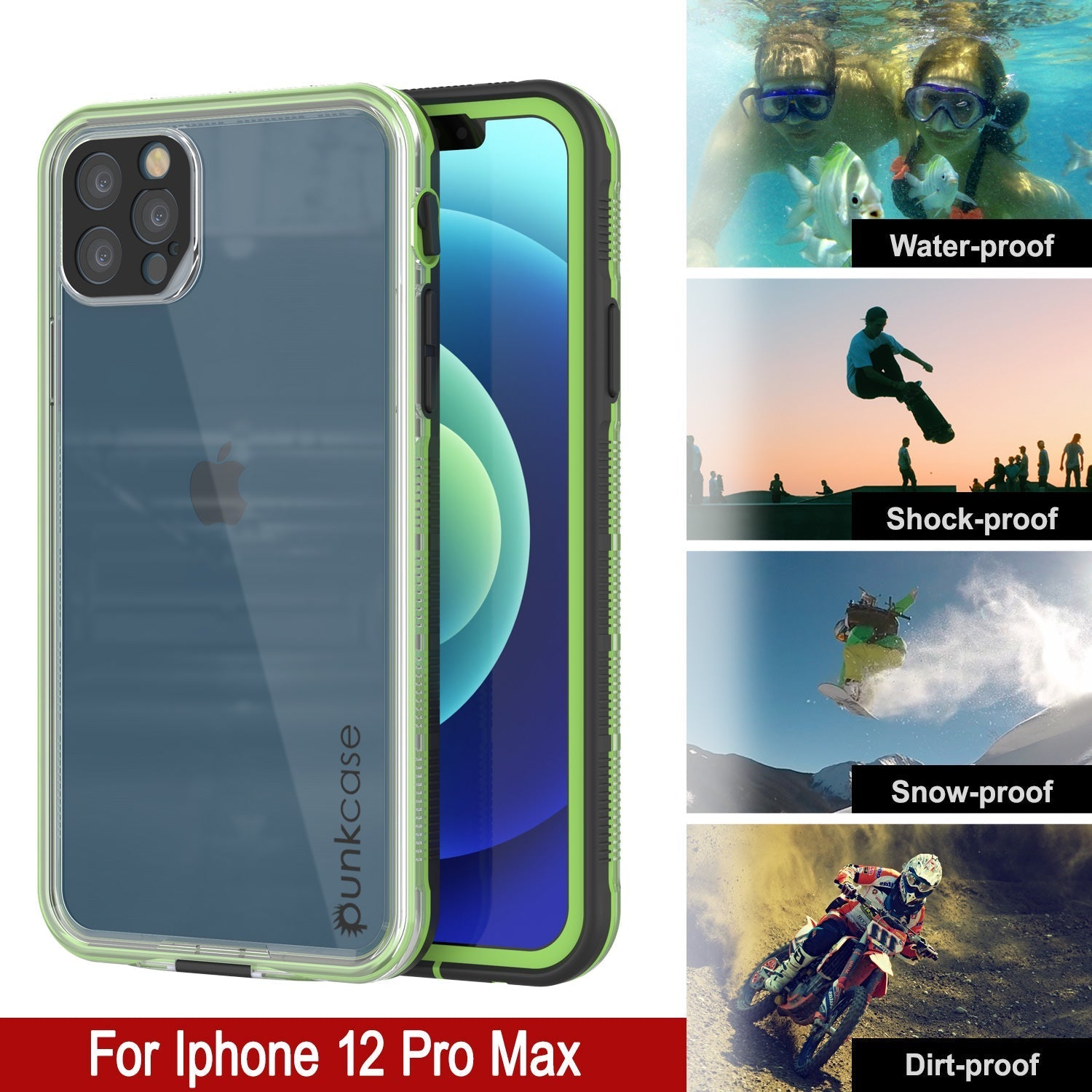 Punkcase iPhone 13 Pro Max Waterproof Case [Aqua Series] Armor Cover [Clear Black] [Clear Back]