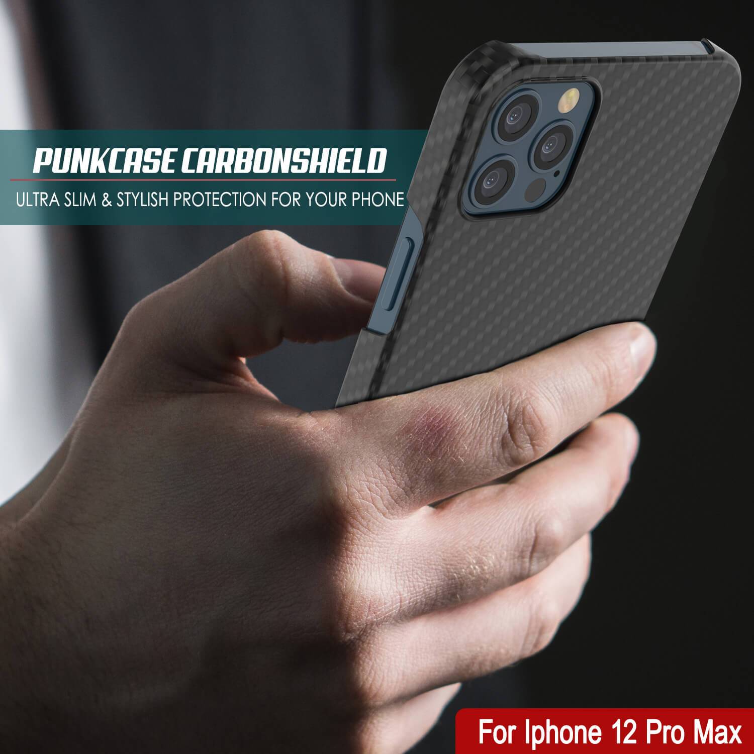 iPhone 12 Pro Max Case, Punkcase CarbonShield, Heavy Duty & Ultra Thin 2 Piece Dual Layer [shockproof]
