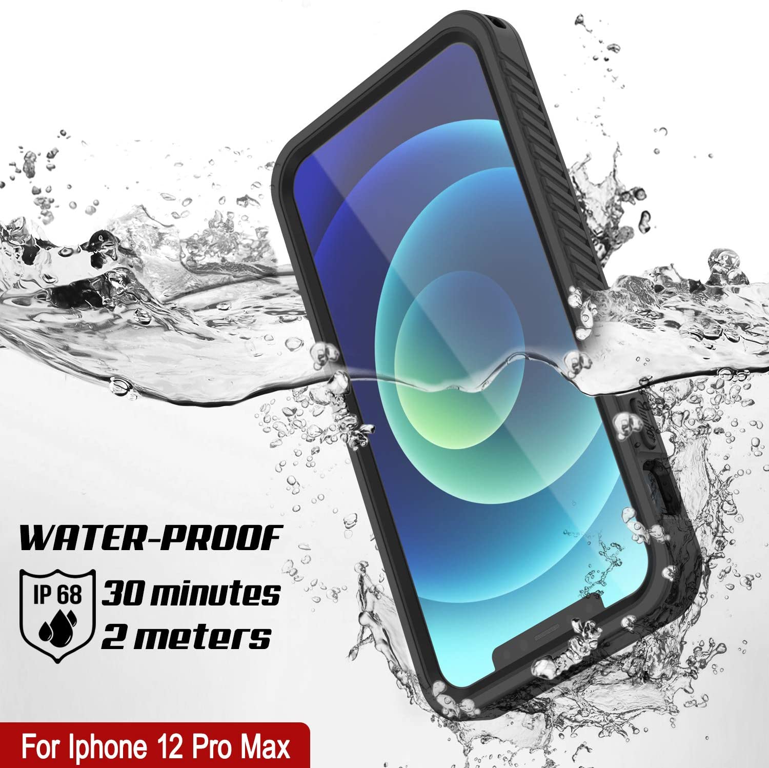 iPhone 12 Pro Max Waterproof Case, Punkcase [Extreme Series] Armor Cover W/ Built In Screen Protector [Black]