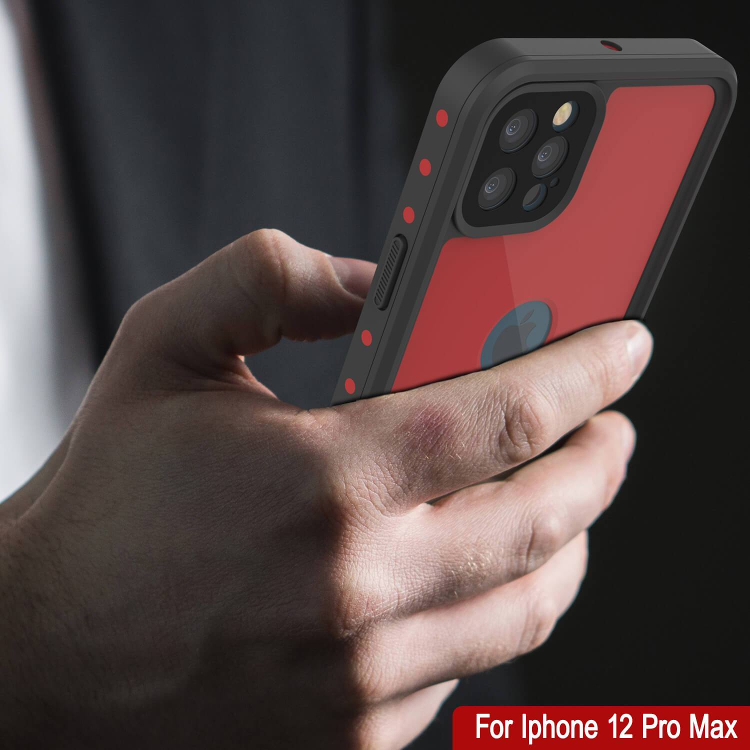 iPhone 12 Pro Max Waterproof IP68 Case, Punkcase [Red] [StudStar Series] [Slim Fit]