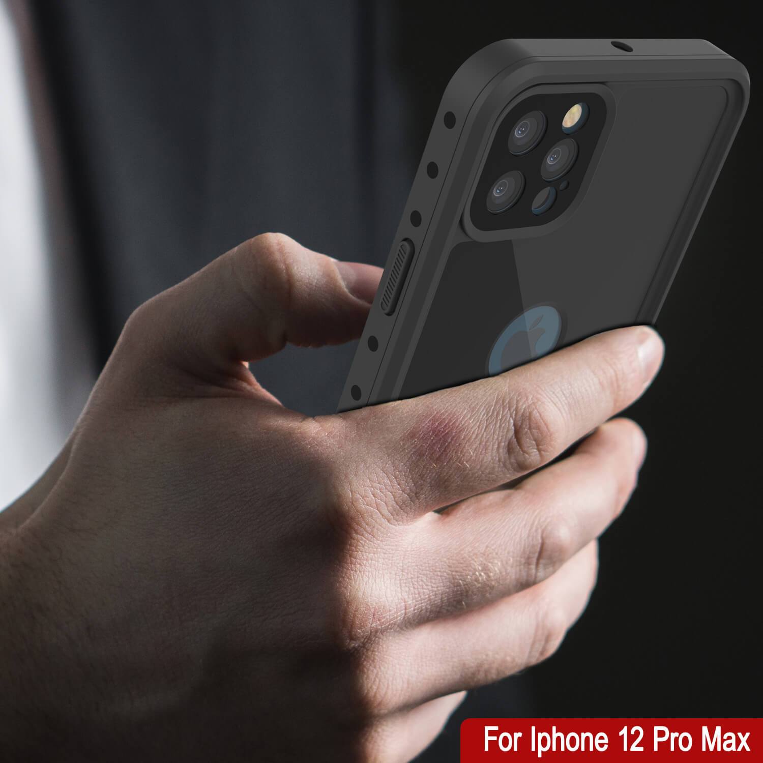 iPhone 12 Pro Max Waterproof IP68 Case, Punkcase [Black] [StudStar Series] [Slim Fit]