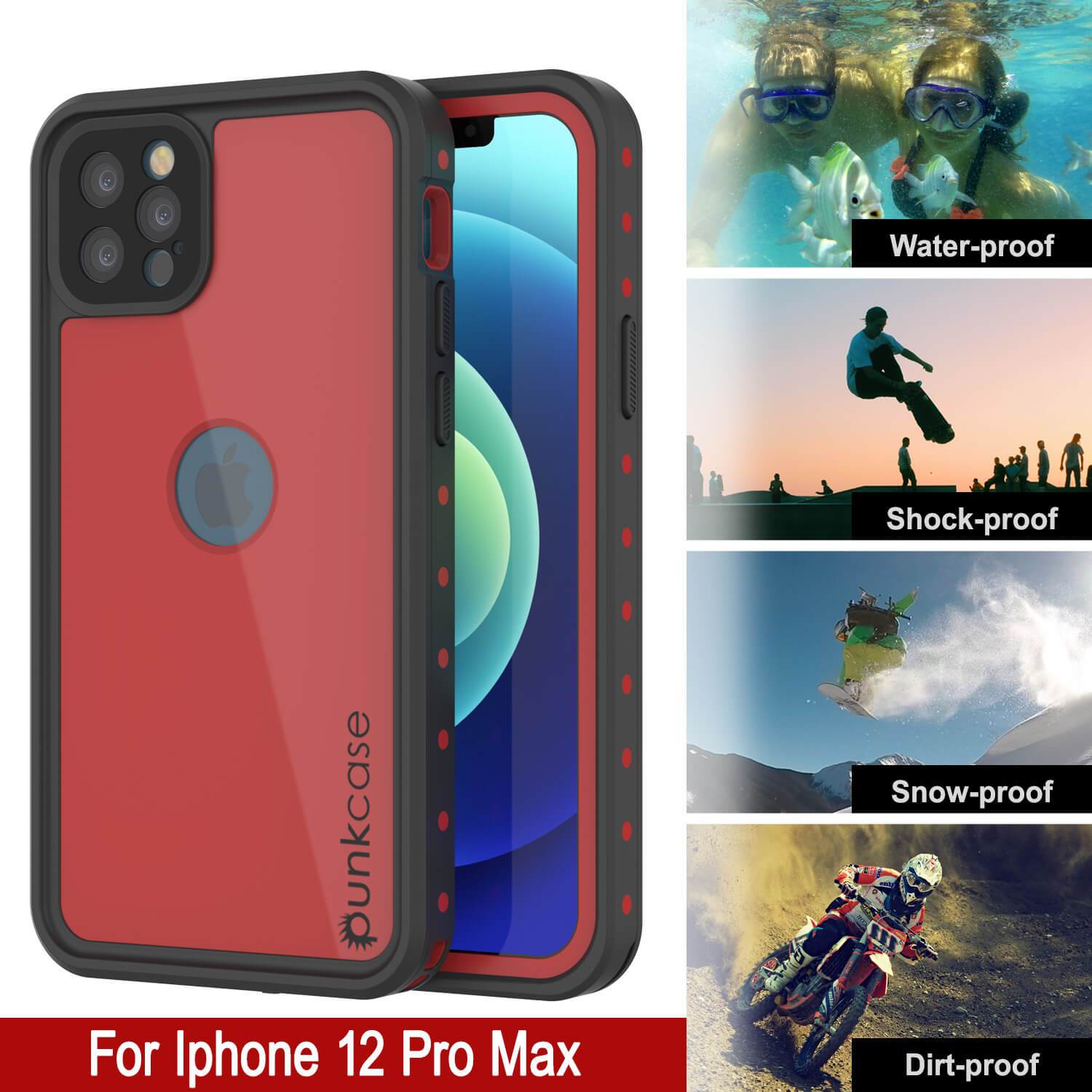 iPhone 12 Pro Max Waterproof IP68 Case, Punkcase [Red] [StudStar Series] [Slim Fit]