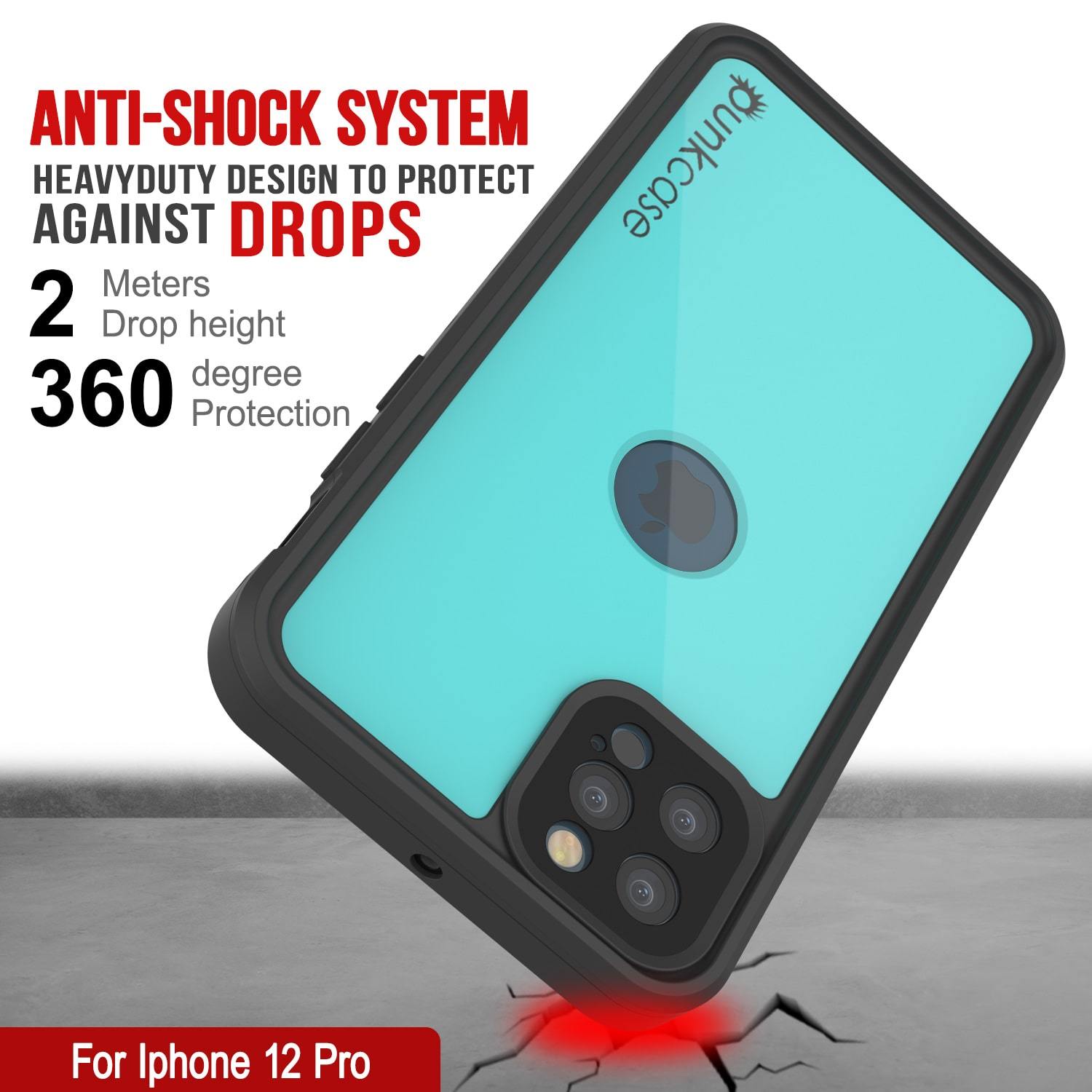 iPhone 12 Pro Waterproof IP68 Case, Punkcase [Teal] [StudStar Series] [Slim Fit]
