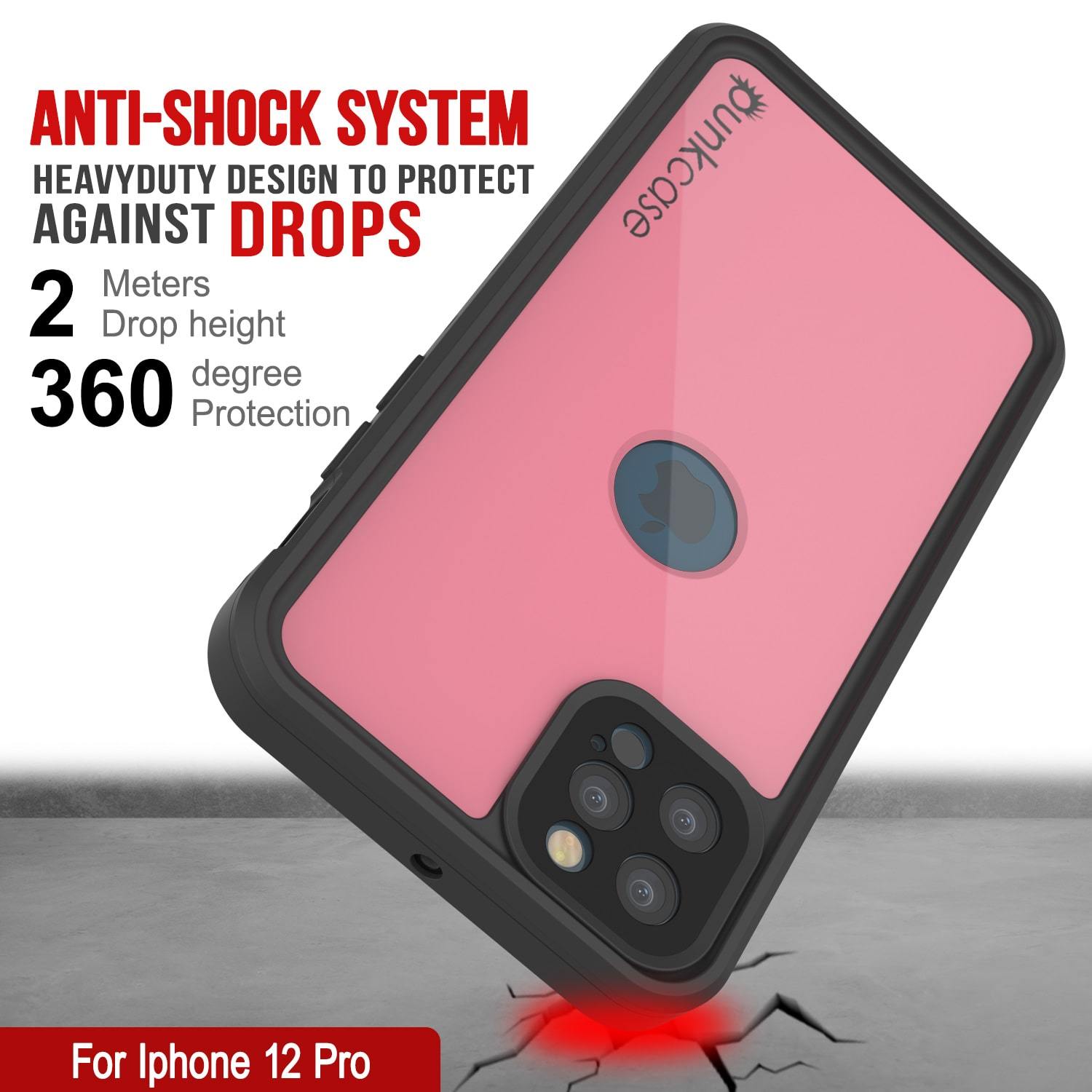 iPhone 12 Pro Waterproof IP68 Case, Punkcase [Pink] [StudStar Series] [Slim Fit] [Dirtproof]