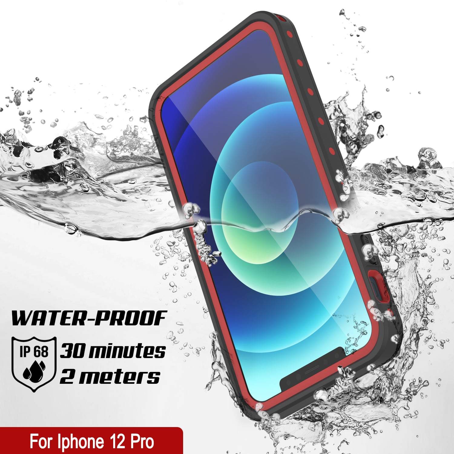 iPhone 12 Pro Waterproof IP68 Case, Punkcase [Red] [StudStar Series] [Slim Fit]