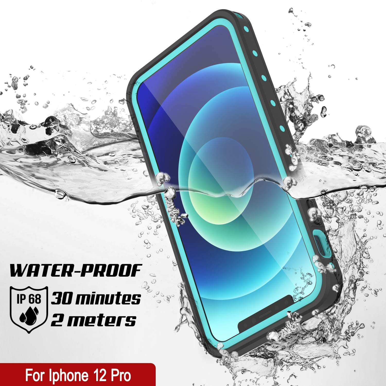 iPhone 12 Pro Waterproof IP68 Case, Punkcase [Teal] [StudStar Series] [Slim Fit]