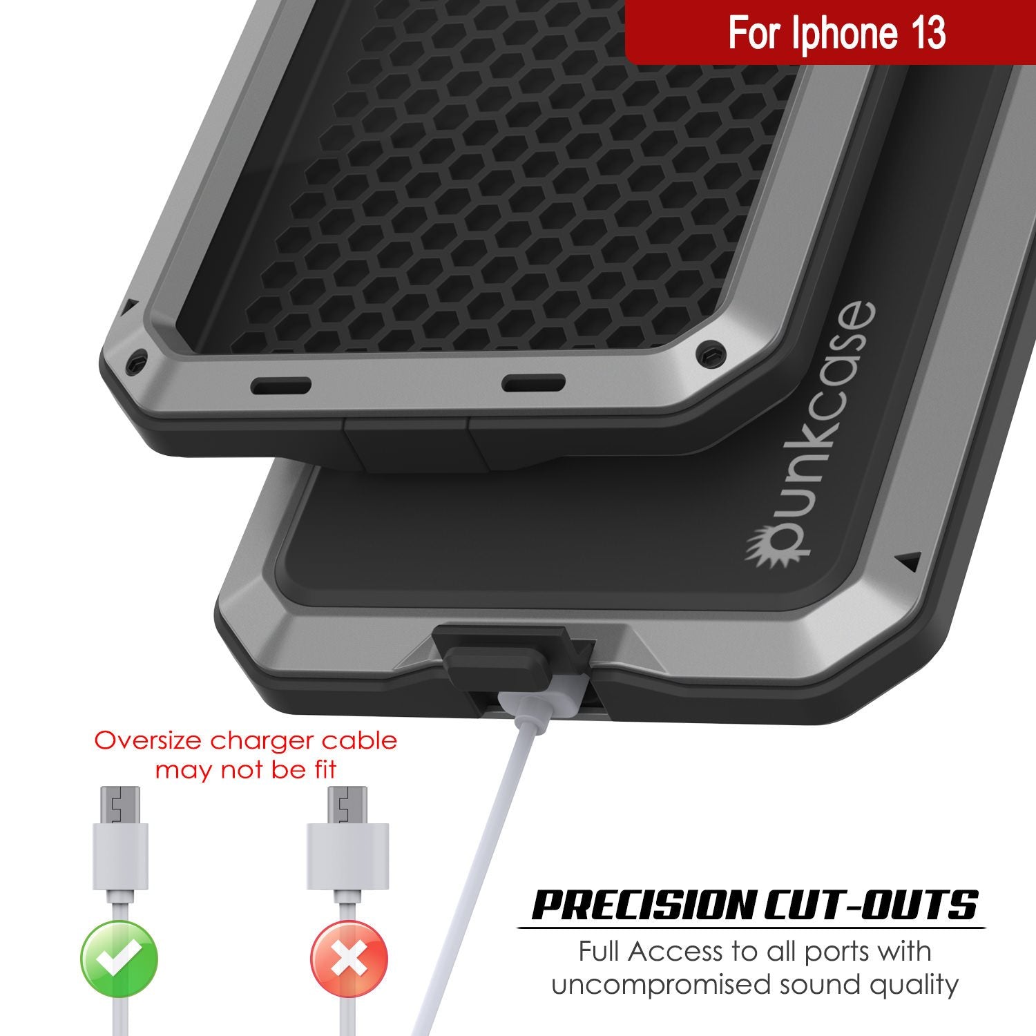 iPhone 13 Metal Case, Heavy Duty Military Grade Armor Cover [shock proof] Full Body Hard [Silver]