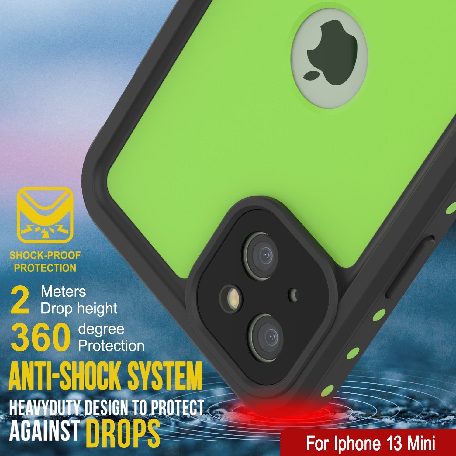 iPhone 13 Mini Waterproof IP68 Case, Punkcase [Light green] [StudStar Series] [Slim Fit] [Dirtproof]