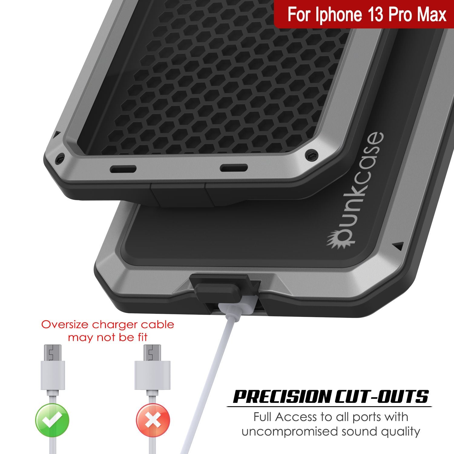 iPhone 13 Pro Max Metal Case, Heavy Duty Military Grade Armor Cover [shock proof] Full Body Hard [Silver]
