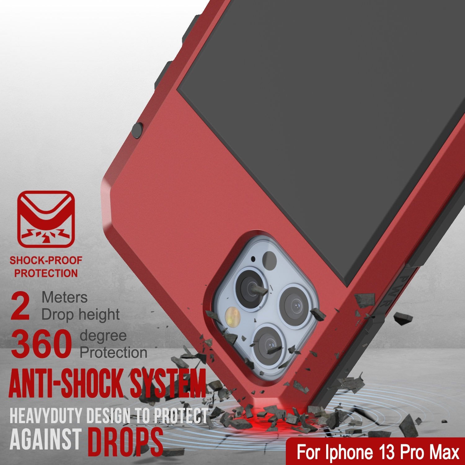 iPhone 13 Pro Max Metal Case, Heavy Duty Military Grade Armor Cover [shock proof] Full Body Hard [Red]